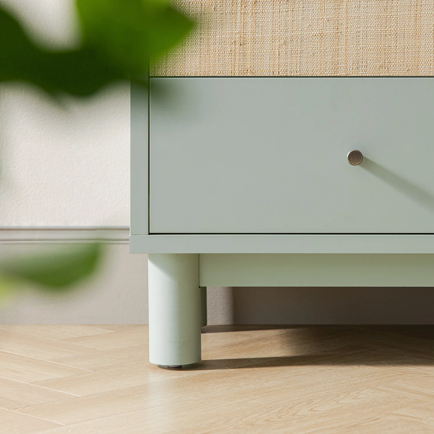 Maude Large Storage Cabinet, Muted Pistachio Ash with Raffia - Image 7