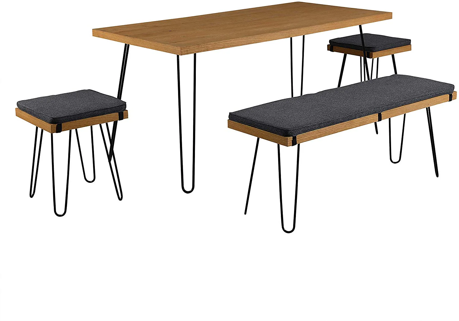 MEILEN Oak Dining Table Set with 2 Stools and 1 Dining Bench - Image 3