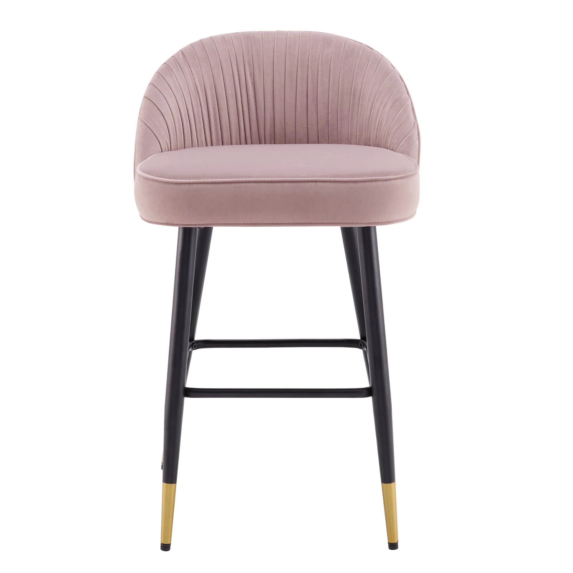 Miyae Set of 2 Pleated Pale Pink Velvet Upholstered Counter Stools - Image 7