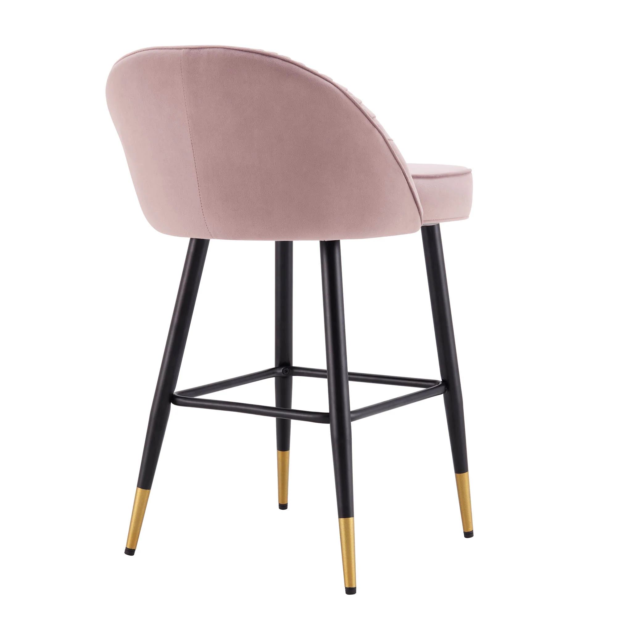 Miyae Set of 2 Pleated Pale Pink Velvet Upholstered Counter Stools - Image 9