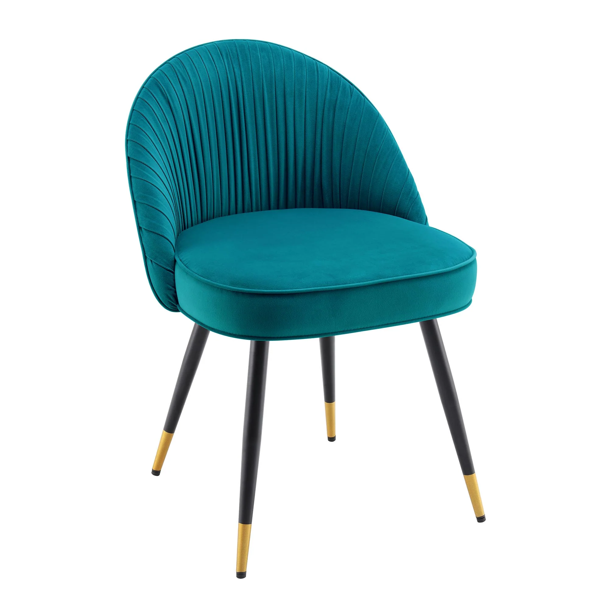 Miyae Set of 2 Pleated Teal Velvet Upholstered Dining Chairs - Image 3