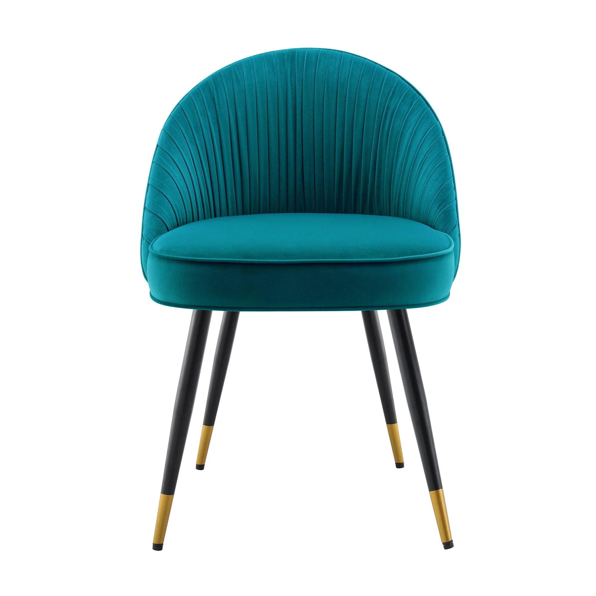 Miyae Set of 2 Pleated Teal Velvet Upholstered Dining Chairs - Image 5