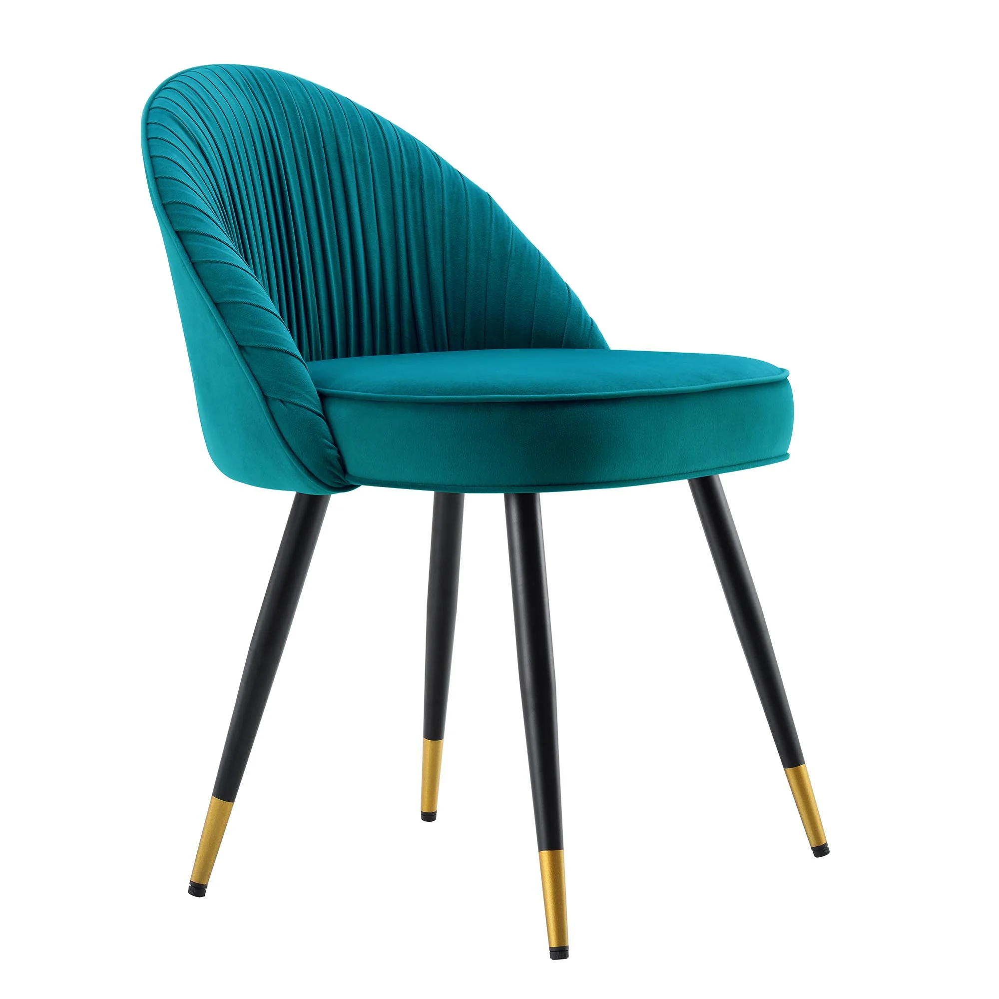 Miyae Set of 2 Pleated Teal Velvet Upholstered Dining Chairs - Image 6