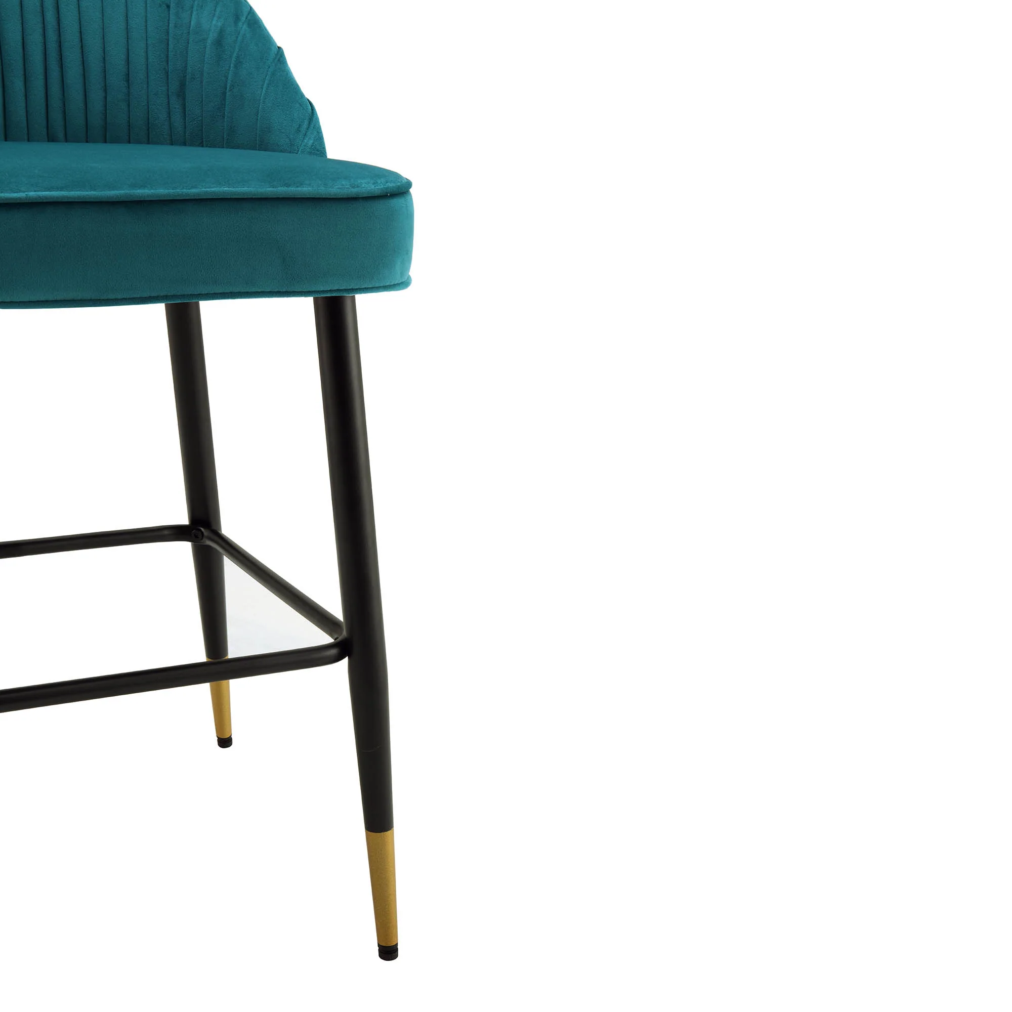 Miyae Set of 2 Pleated Teal Velvet Upholstered Counter Stools - Image 11