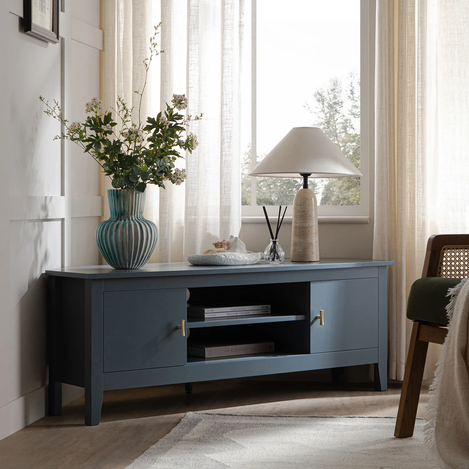 Oakham 120cm Corner TV Unit, Stormy Blue - Image 4