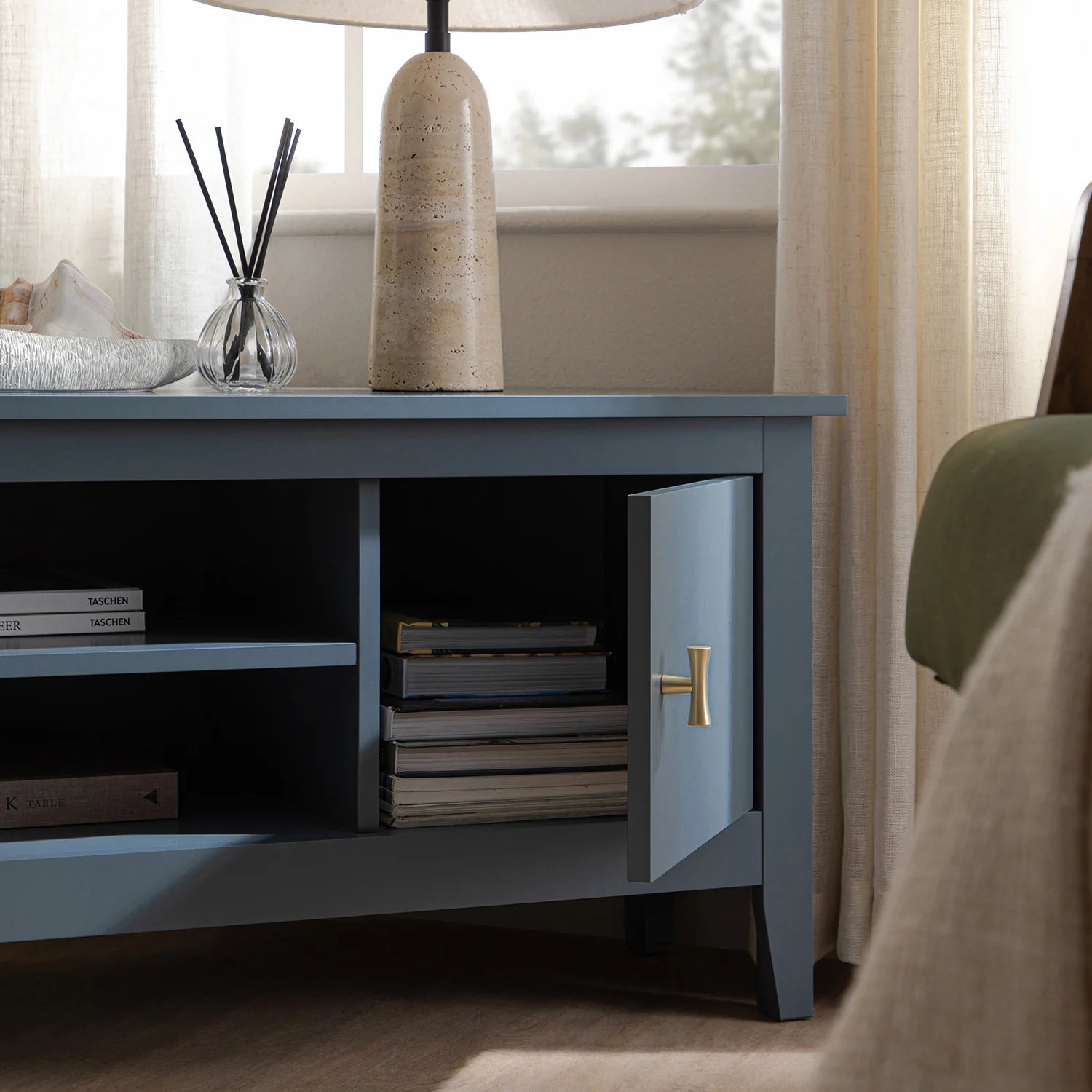 Oakham 120cm Corner TV Unit, Stormy Blue - Image 6