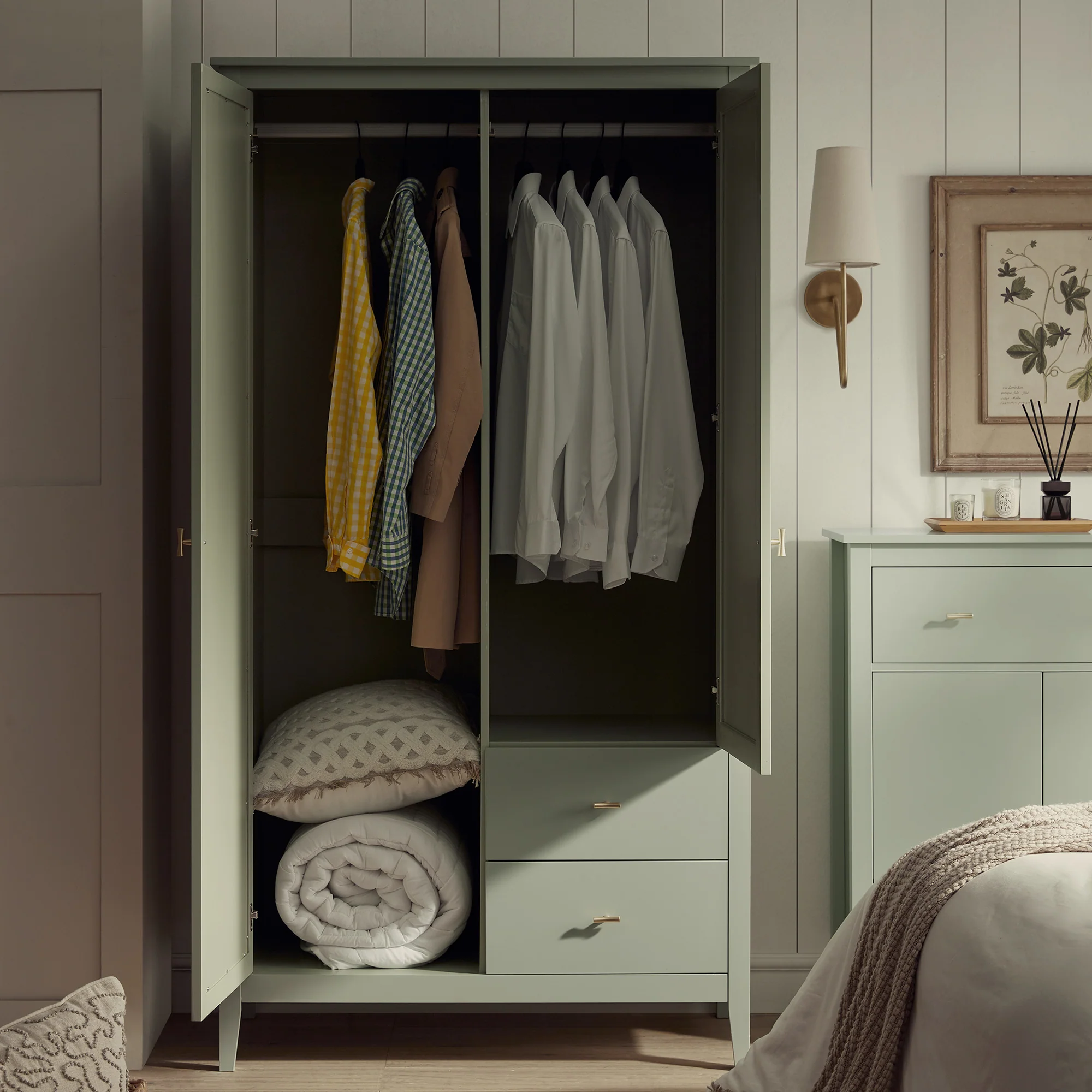 Oakham Mirrored Double Wardrobe, Desert Sage - Image 3