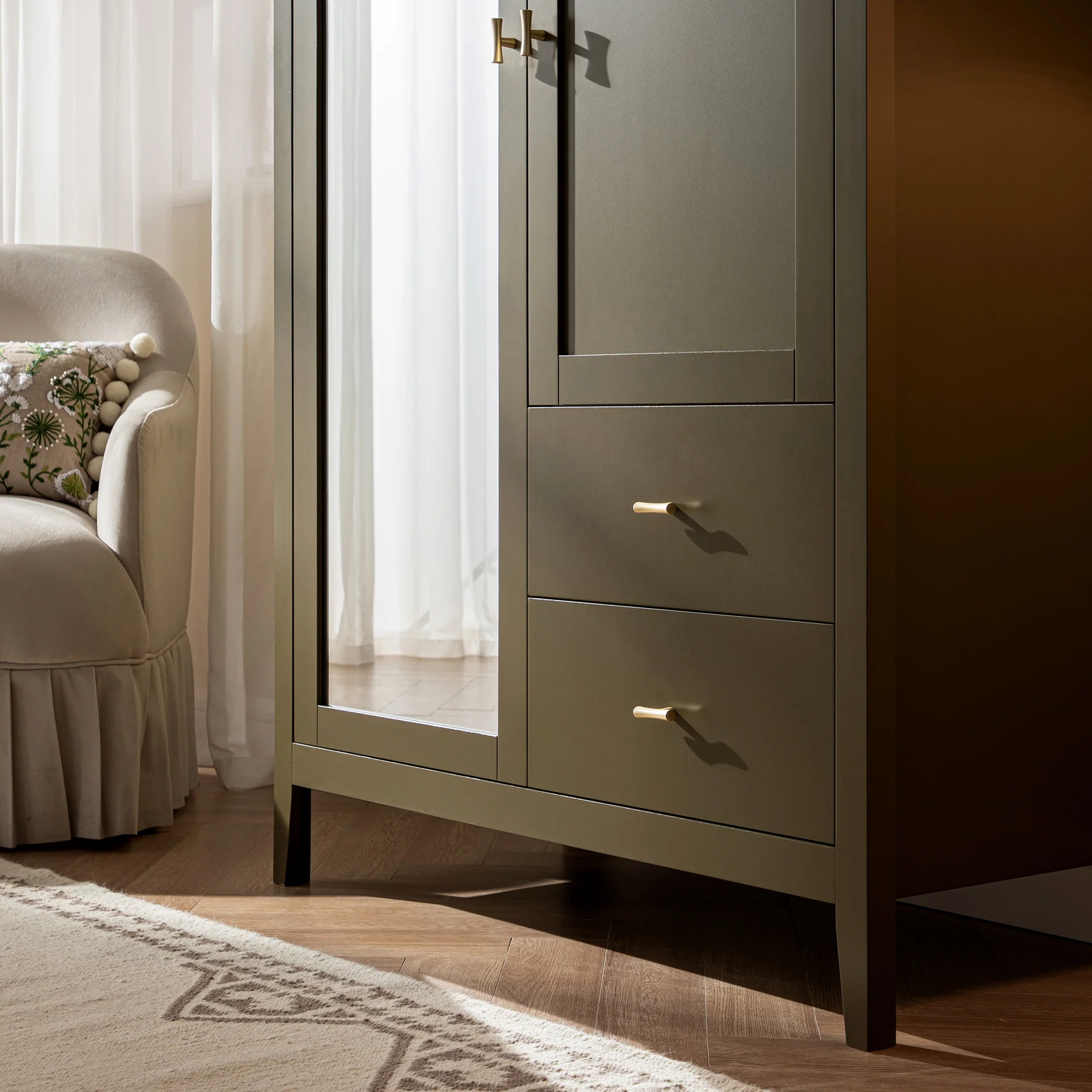 Oakham Mirrored Double Wardrobe, Olive Grove - Image 4