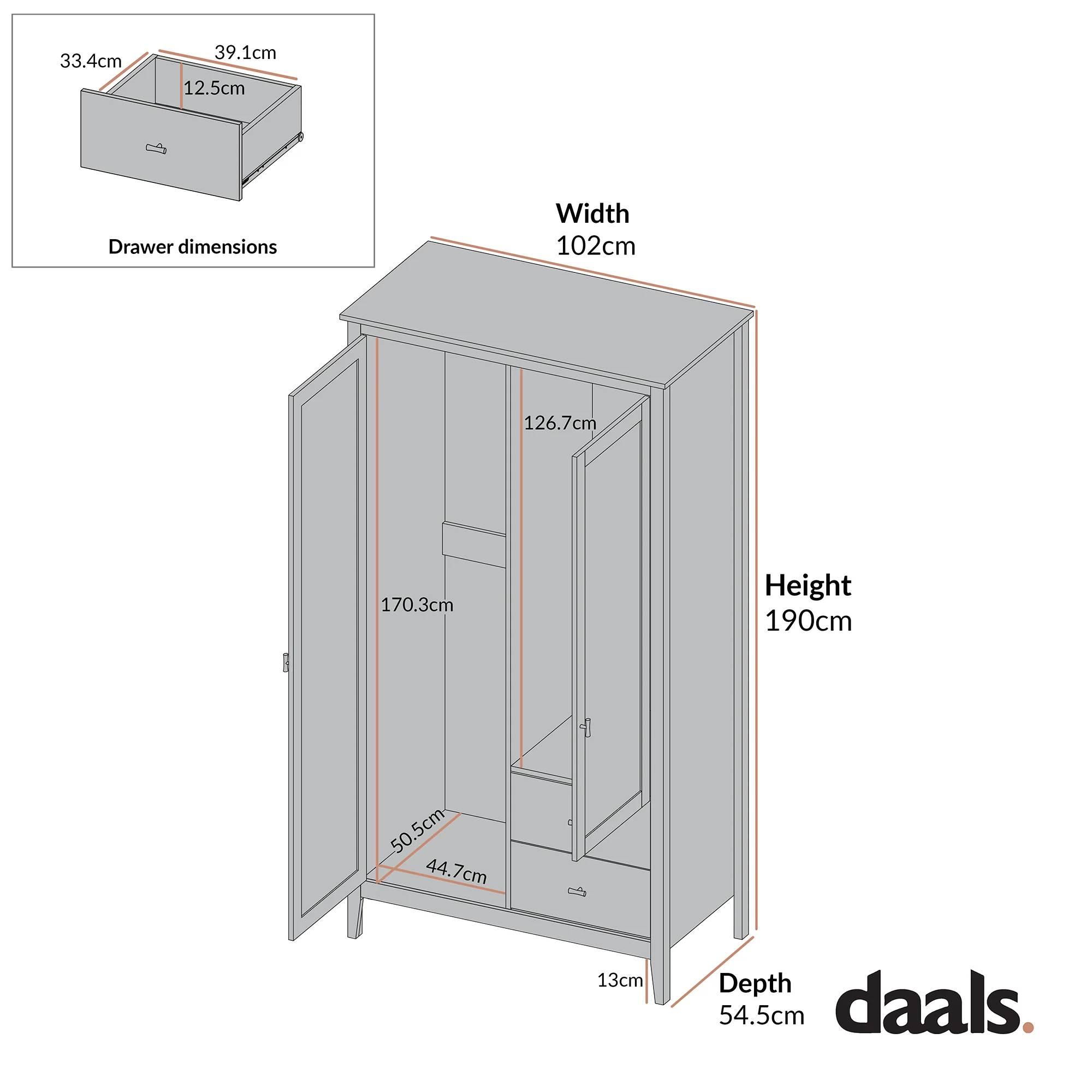 Oakham Mirrored Double Wardrobe, Wild Cherry - Image 9