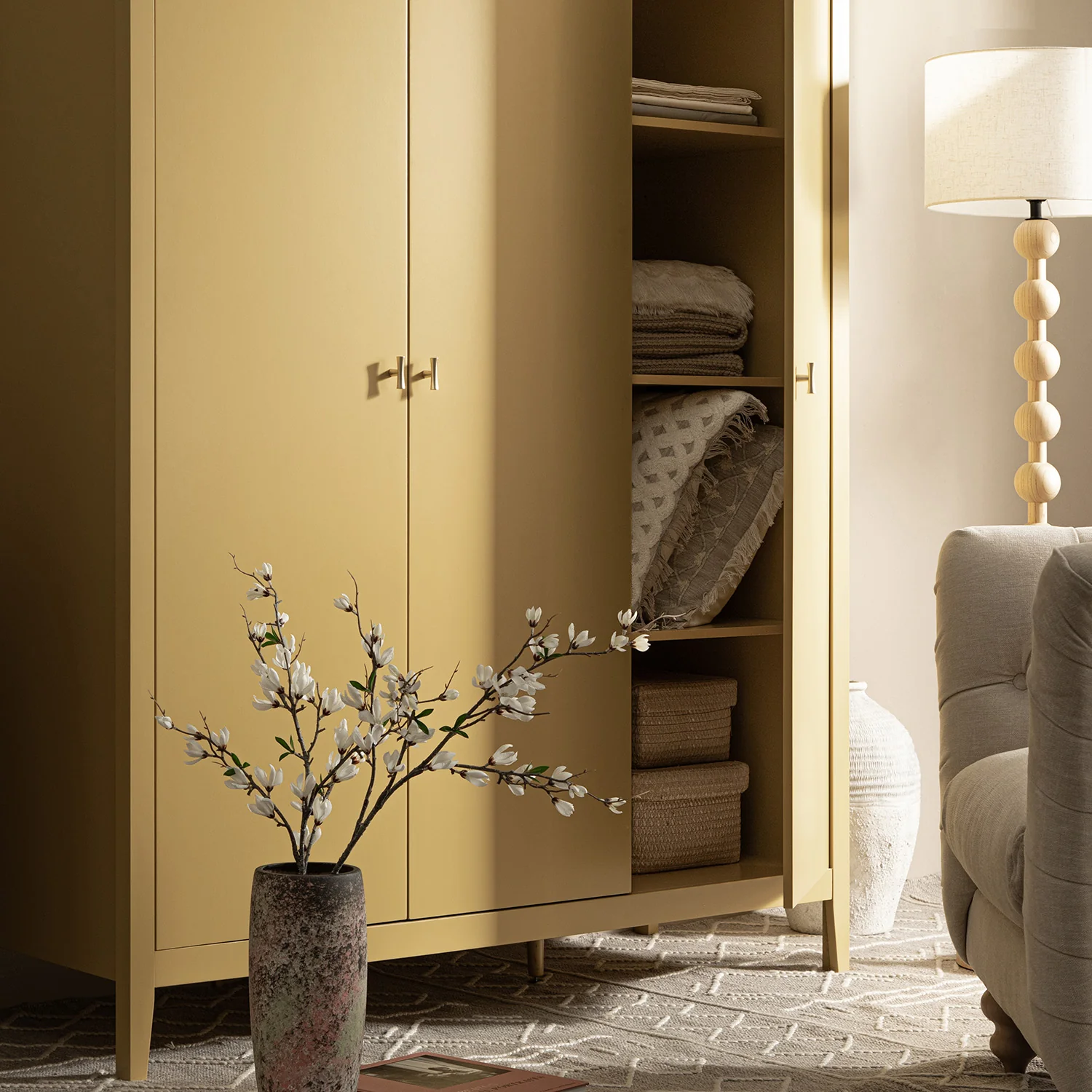 Oakham Triple Wardrobe, Rattan Yellow - Image 4