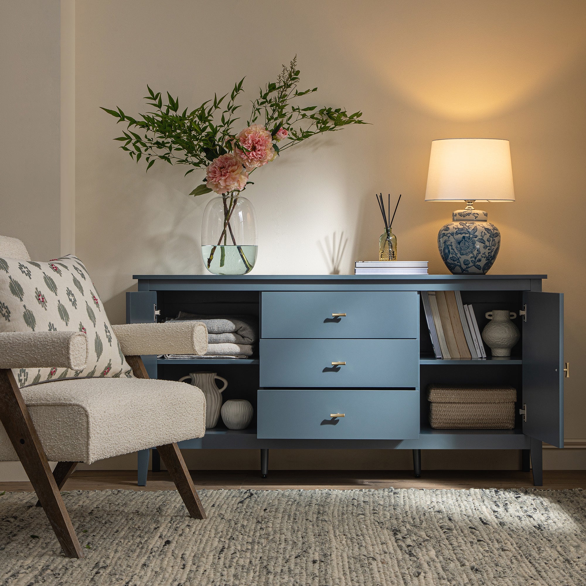 Oakham Wide Sideboard with Drawers, Stormy Blue - Image 3