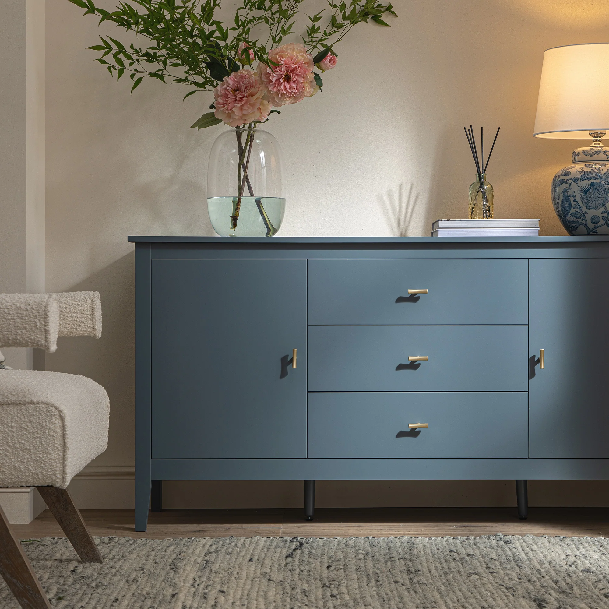 Oakham Wide Sideboard with Drawers, Stormy Blue - Image 5