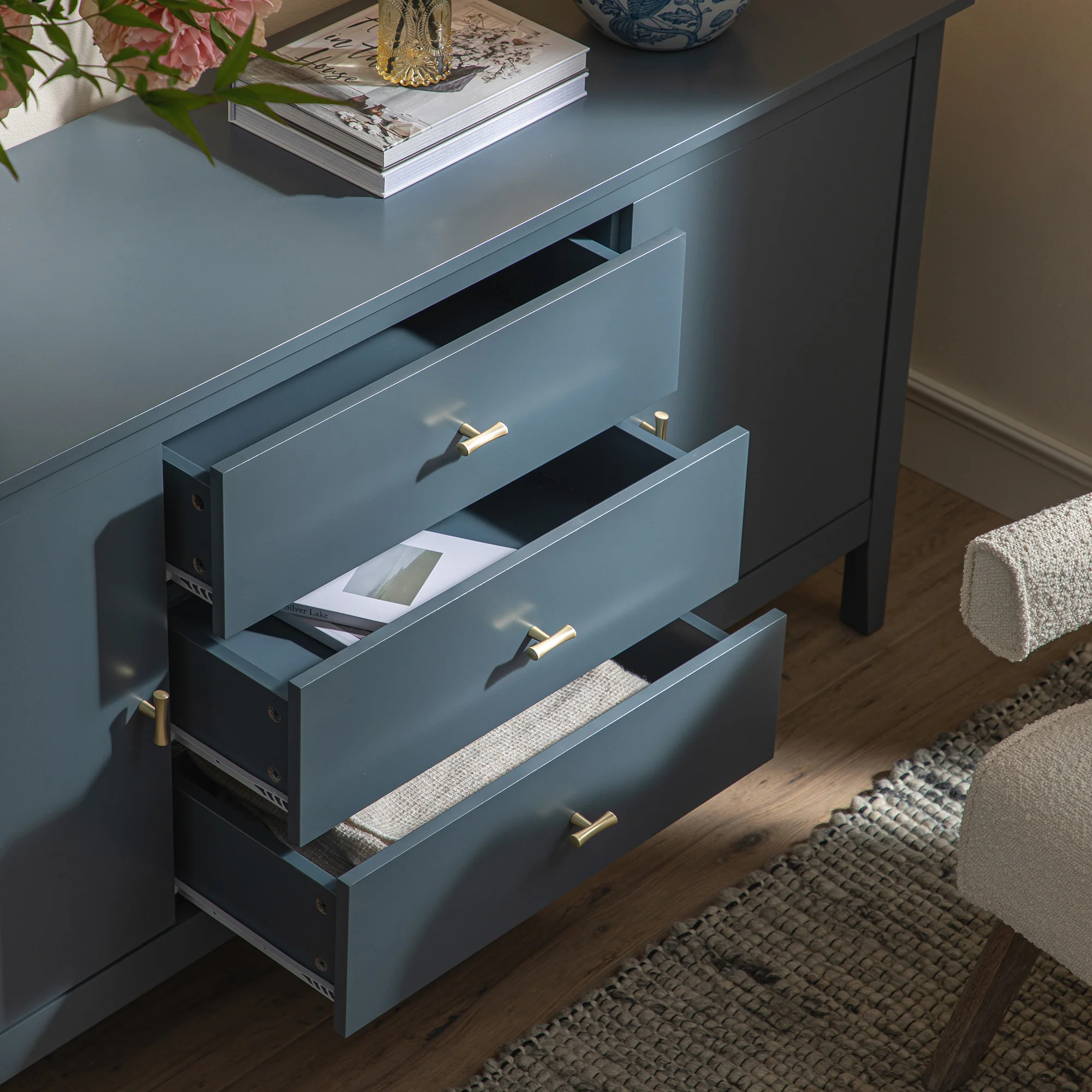 Oakham Wide Sideboard with Drawers, Stormy Blue - Image 7