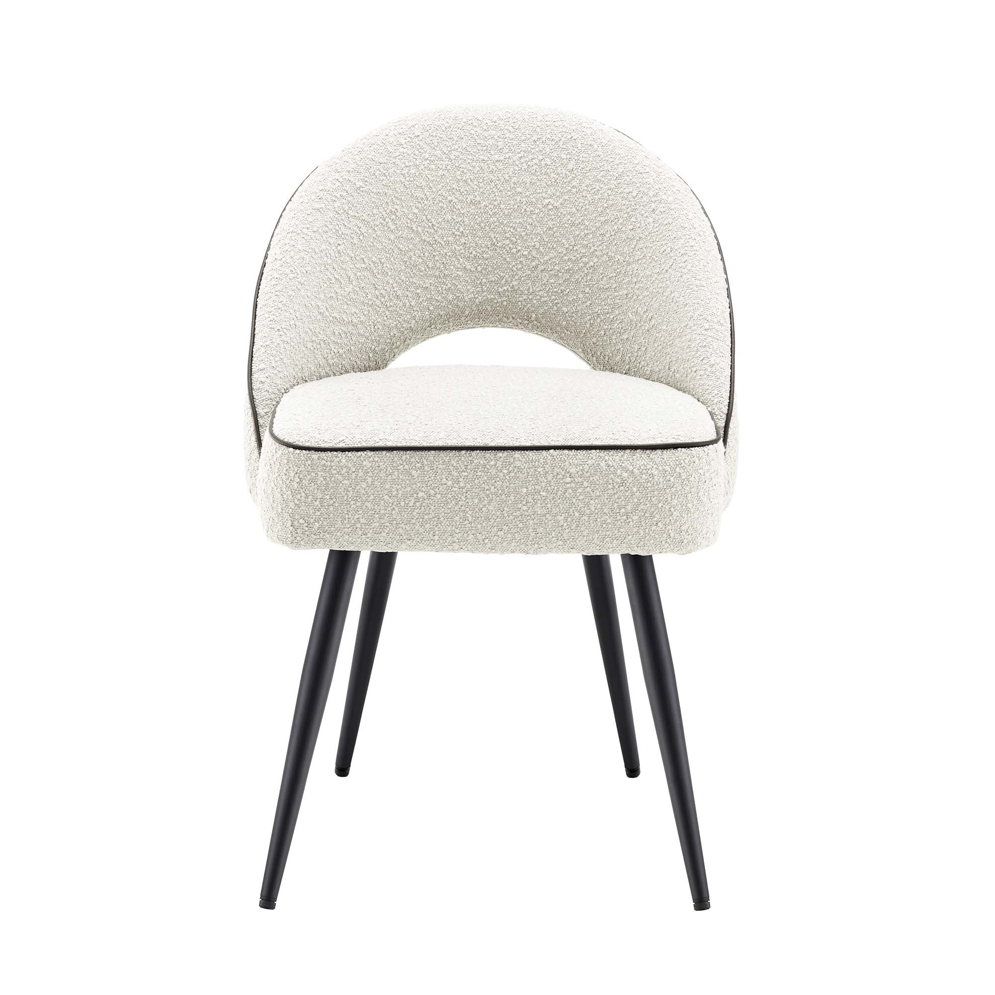 Oakley Set of 2 White Boucle Upholstered Dining Chairs with Piping - Image 3