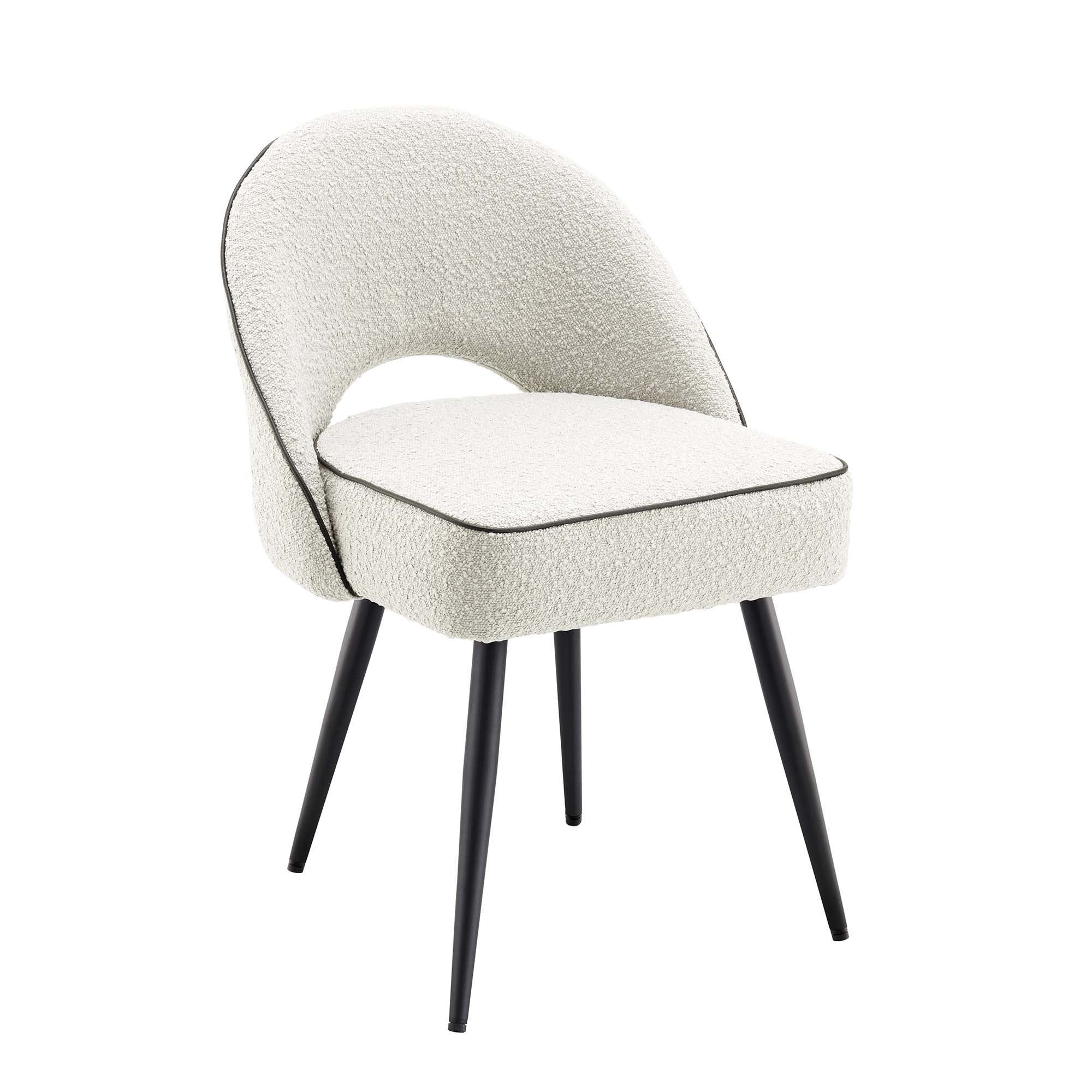 Oakley Set of 2 White Boucle Upholstered Dining Chairs with Piping - Image 5