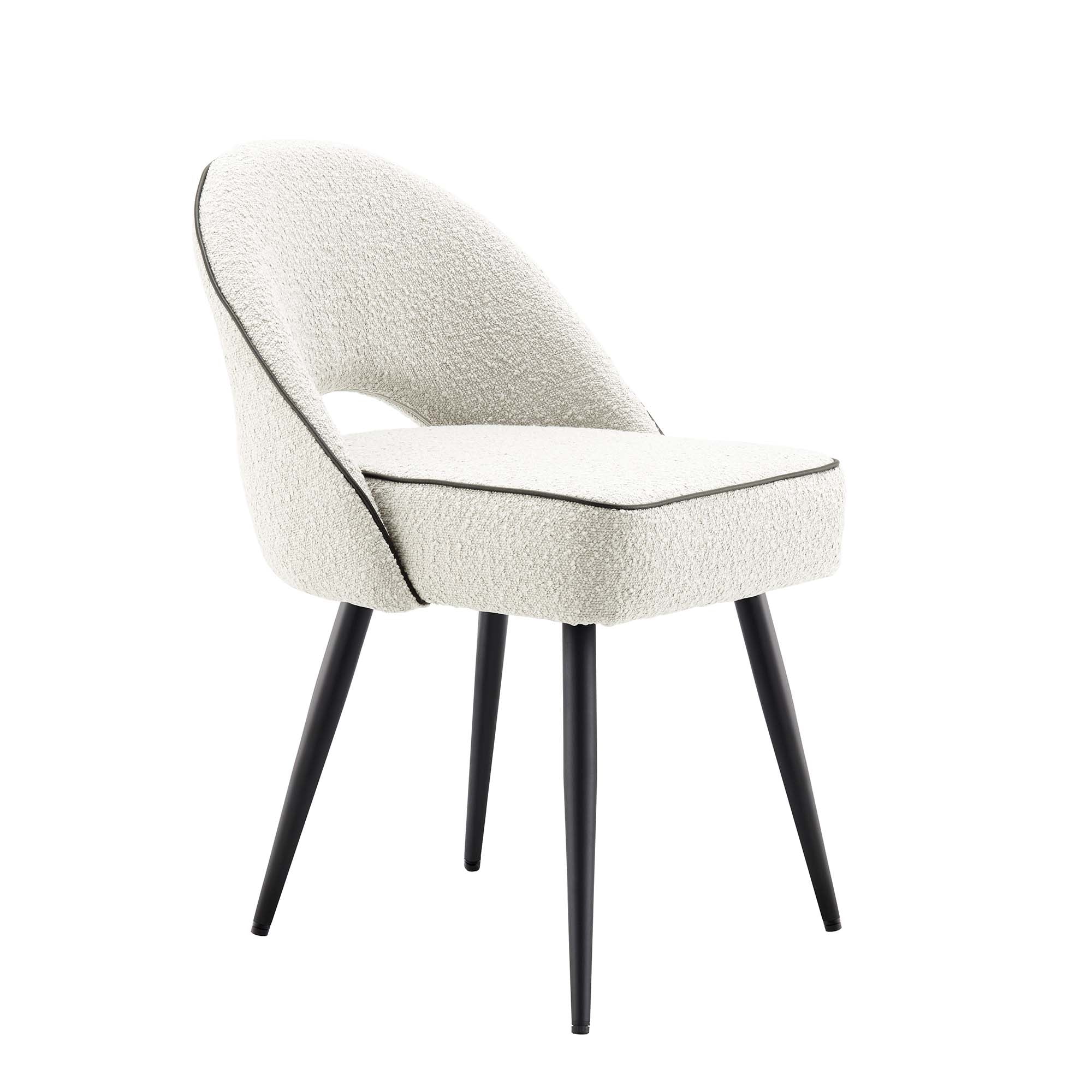 Oakley Set of 2 White Boucle Upholstered Dining Chairs with Piping - Image 6