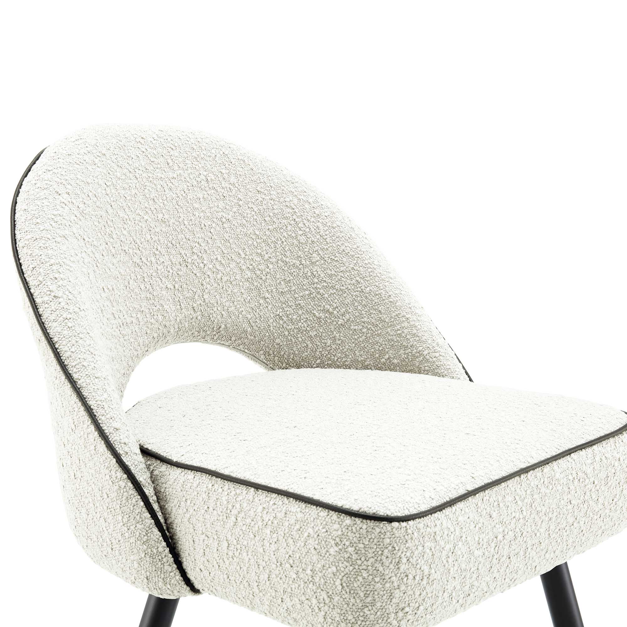 Oakley Set of 2 White Boucle Upholstered Dining Chairs with Piping - Image 9