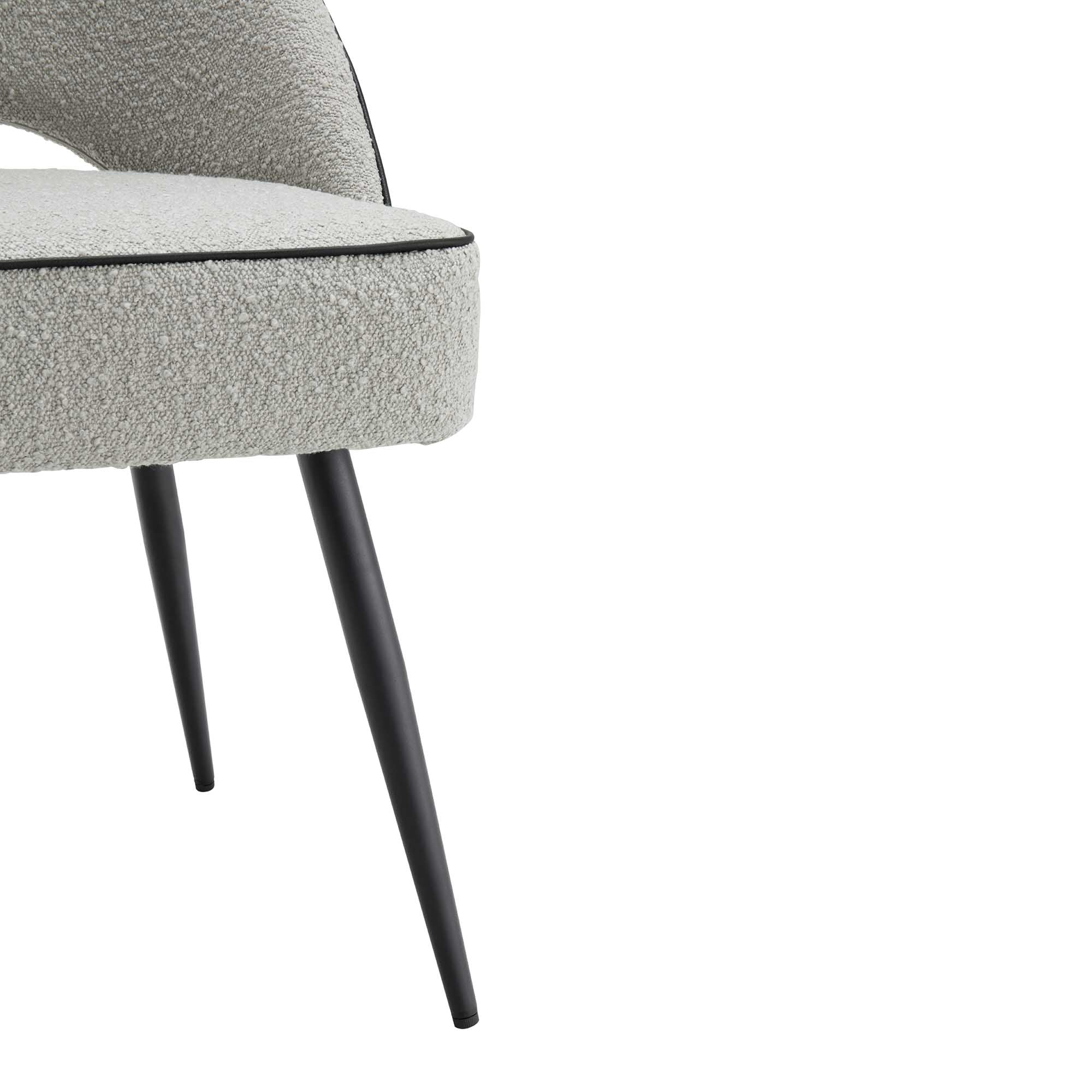 Oakley Set of 2 Grey Boucle Upholstered Dining Chairs with Piping - Image 10
