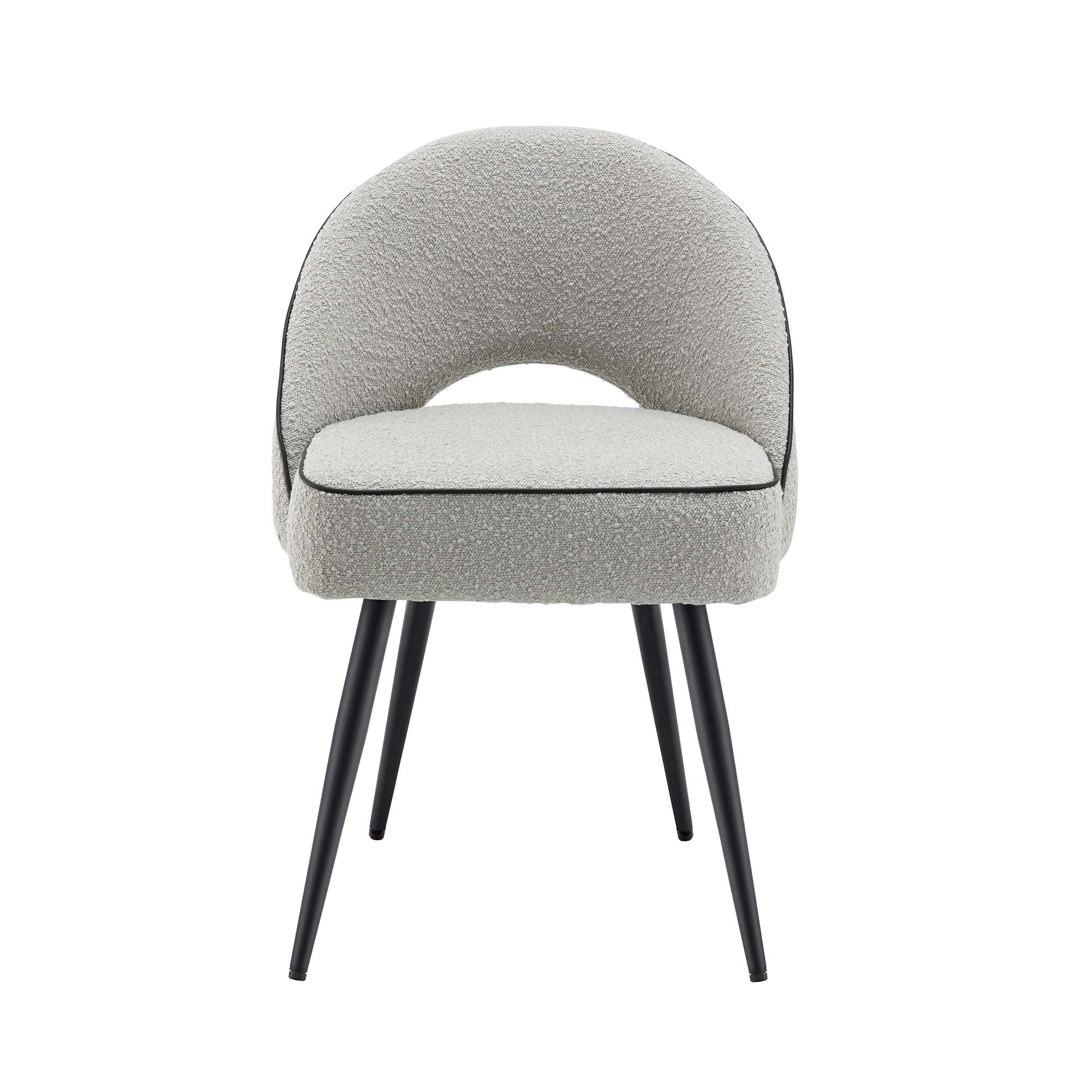 Oakley Set of 2 Grey Boucle Upholstered Dining Chairs with Piping - Image 3