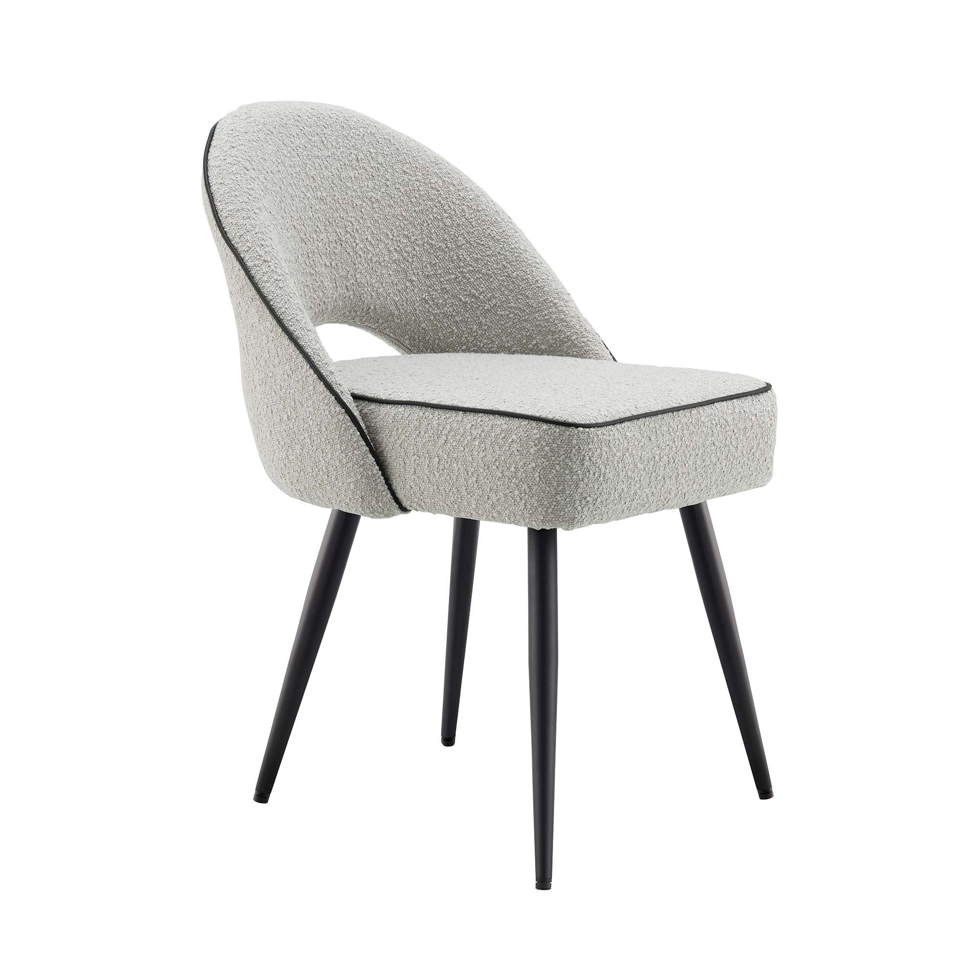 Oakley Set of 2 Grey Boucle Upholstered Dining Chairs with Piping - Image 6