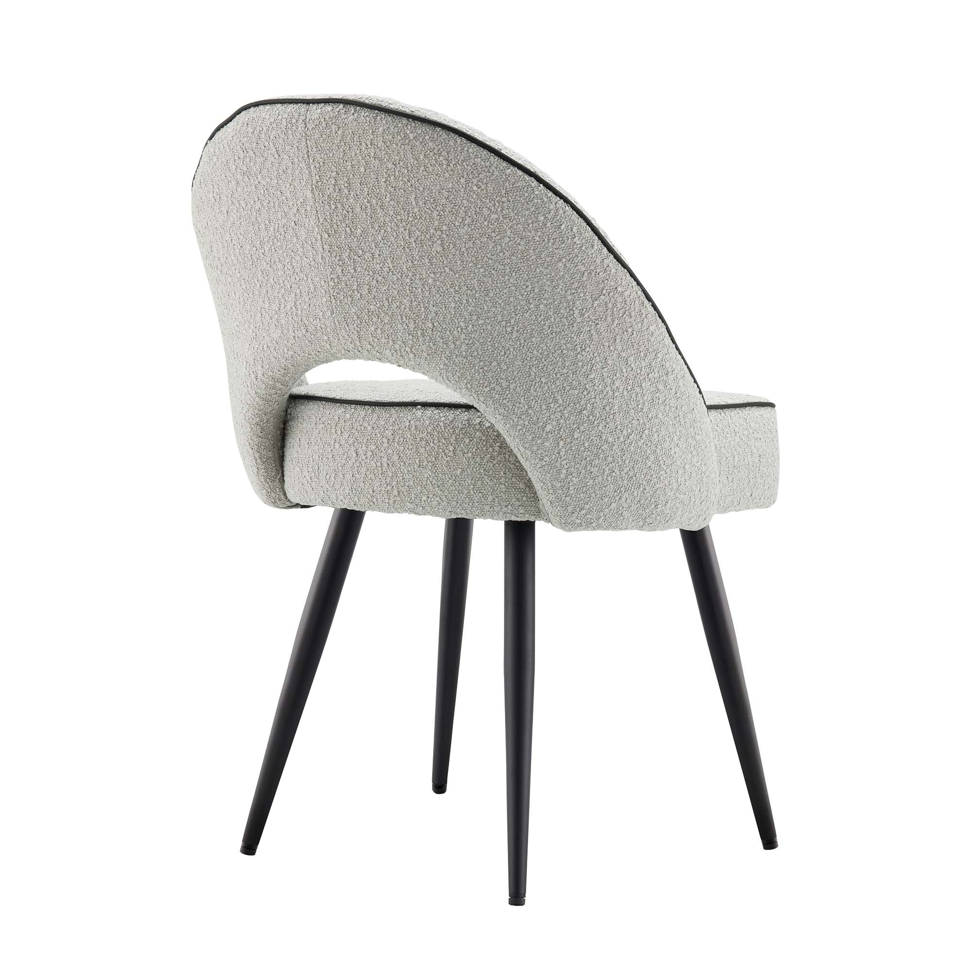 Oakley Set of 2 Grey Boucle Upholstered Dining Chairs with Piping - Image 8