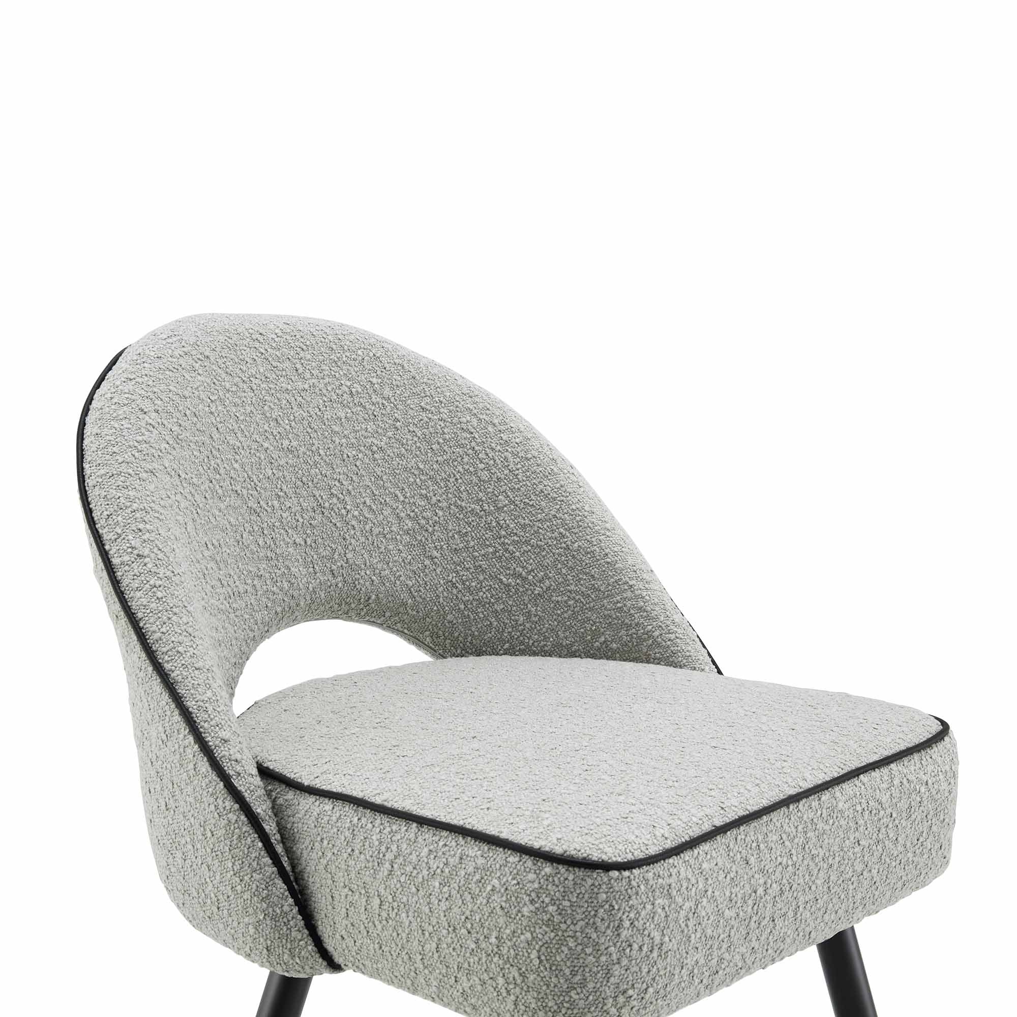 Oakley Set of 2 Grey Boucle Upholstered Dining Chairs with Piping - Image 9