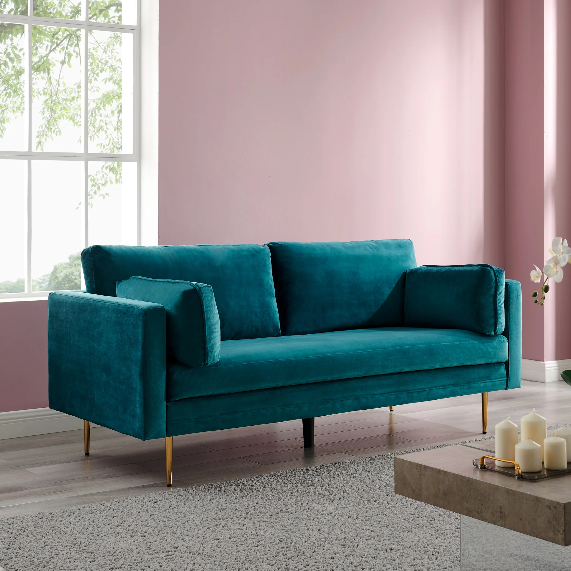 Pelham Teal Blue Velvet Fabric Sofa - Image 3