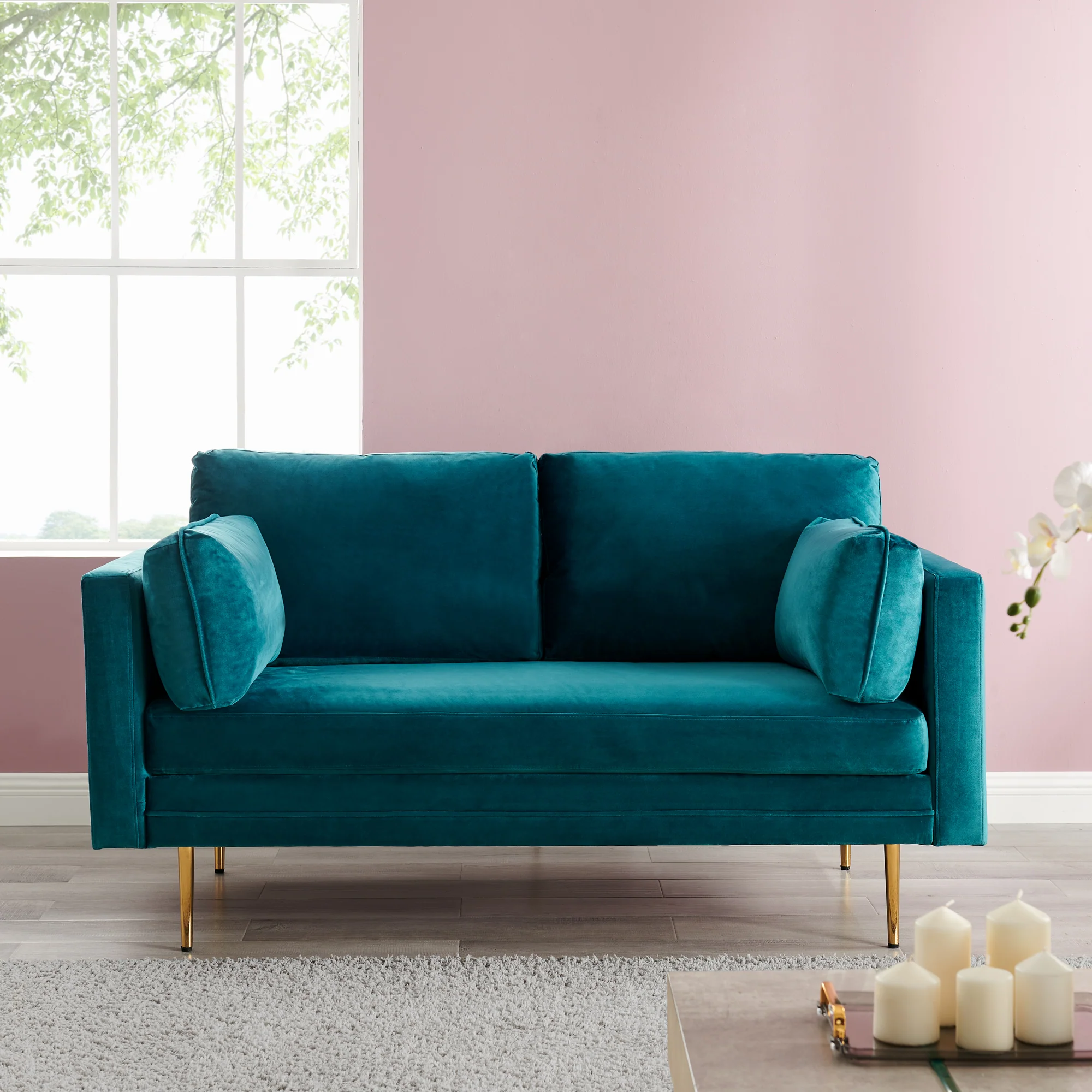 Pelham Teal Blue Velvet Fabric Sofa - Image 4