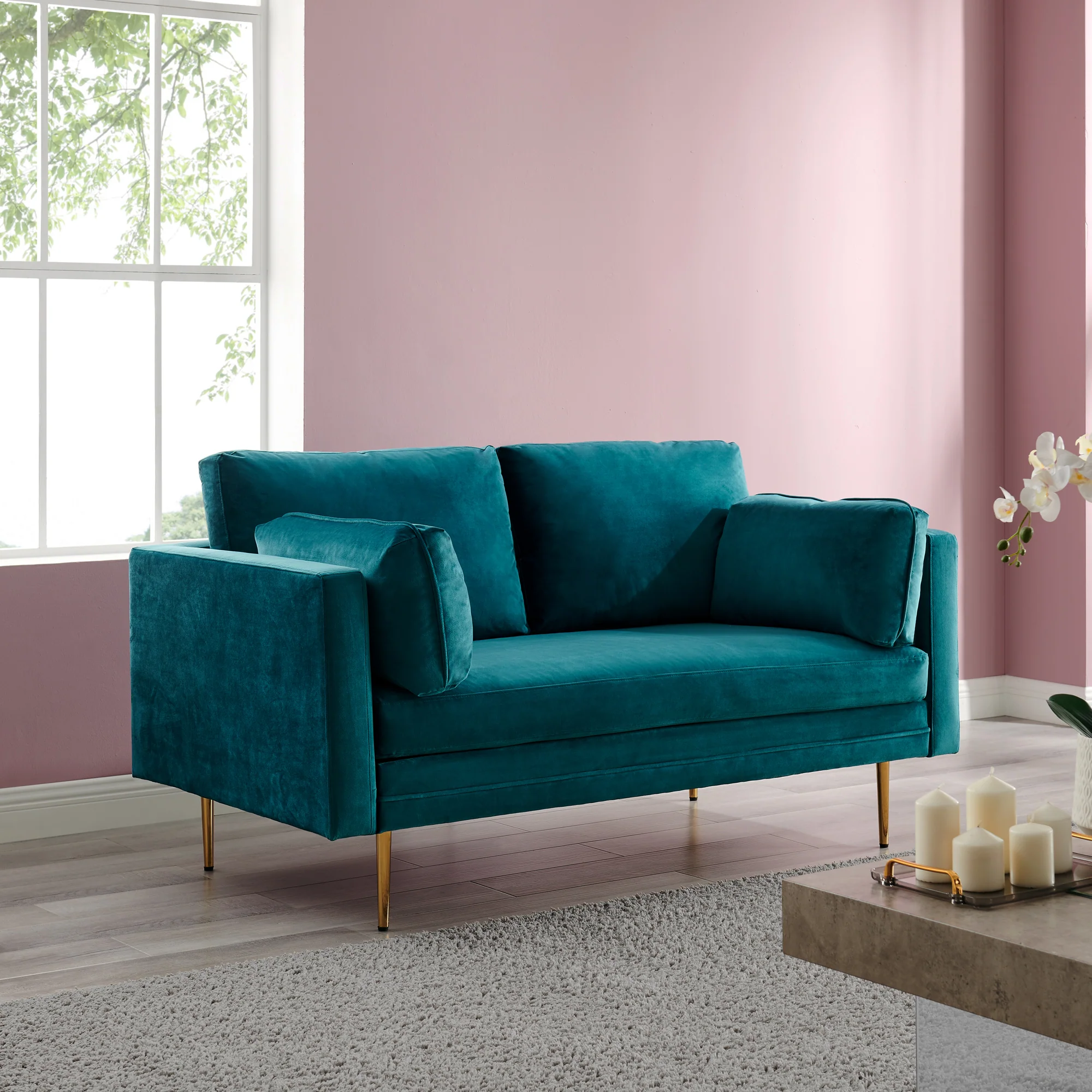 Pelham Teal Blue Velvet Fabric Sofa - Image 5
