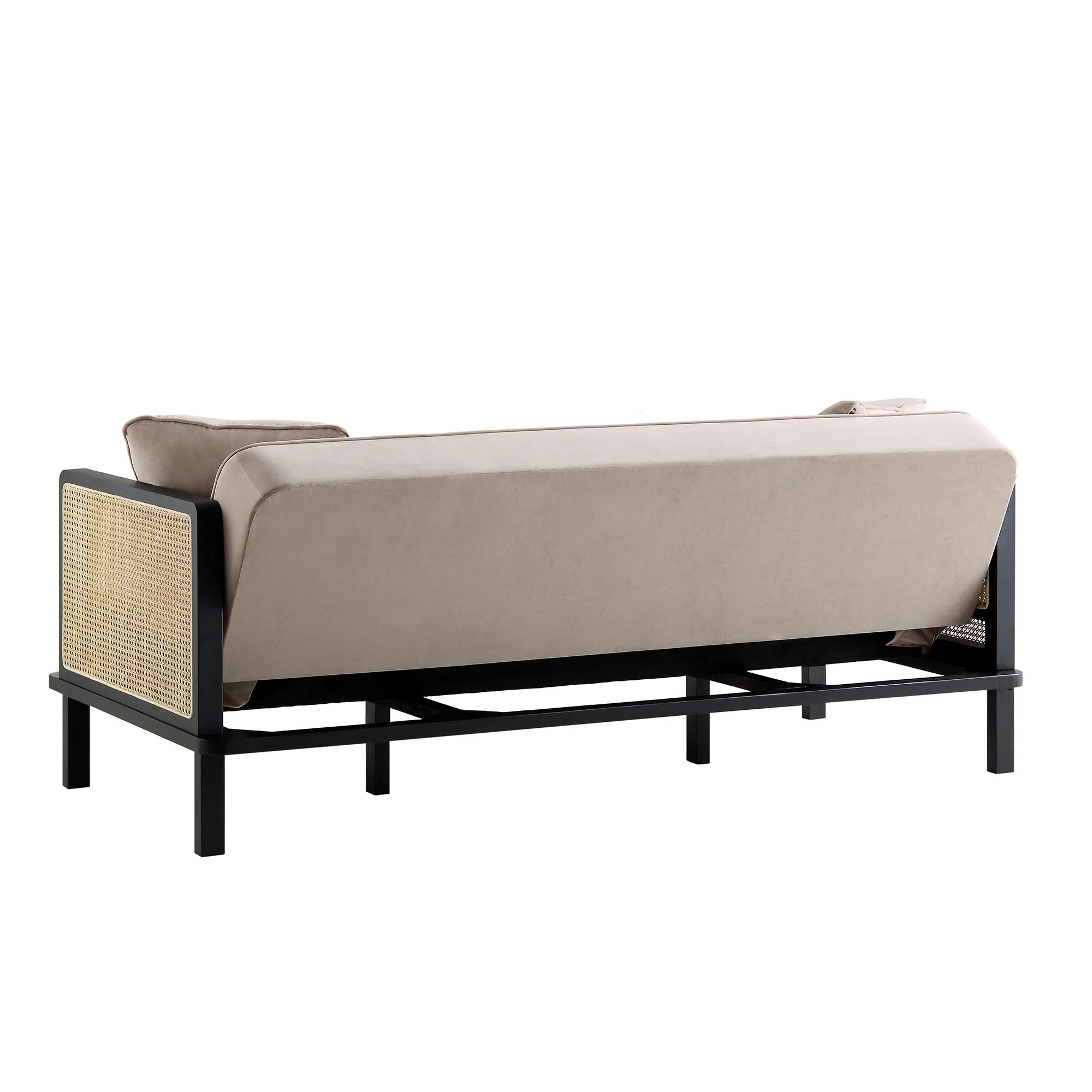 Pienza Cane Sofa Bed, Taupe Velvet with Black Solid Wood Frame - Image 11