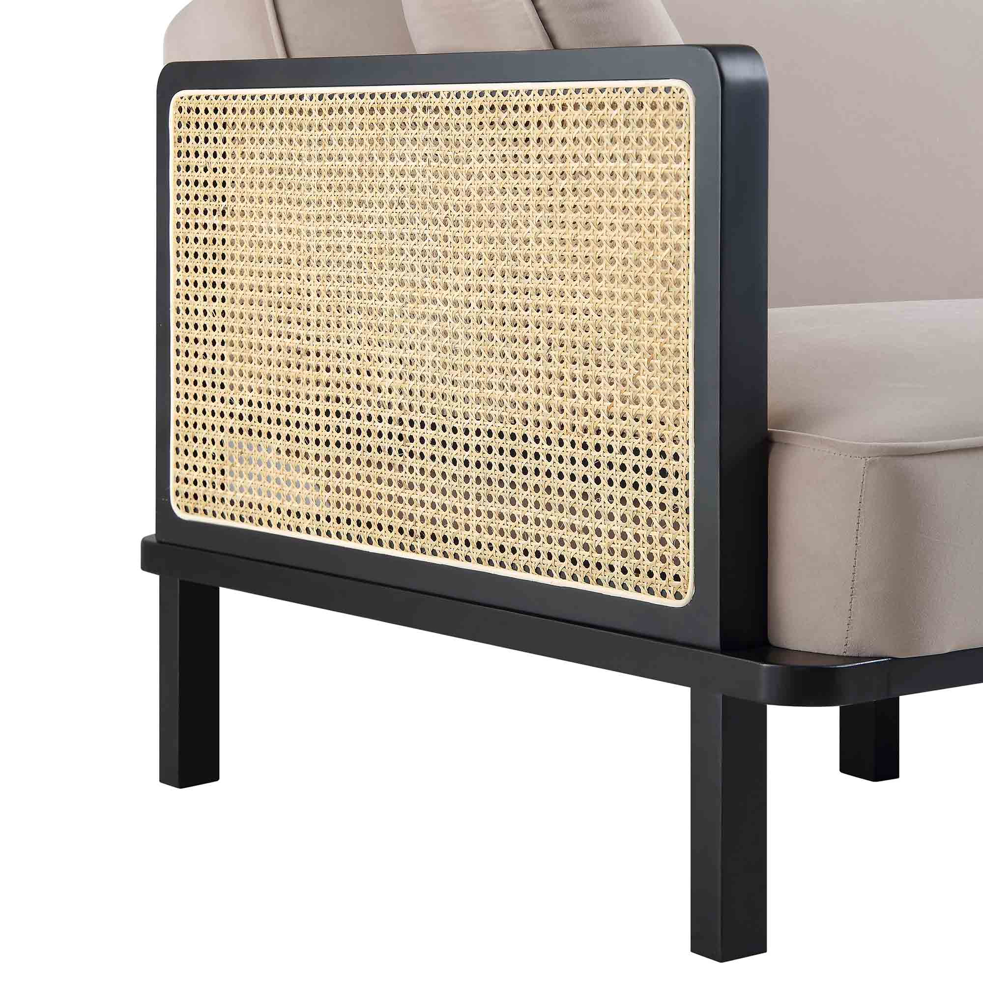 Pienza Cane Sofa Bed, Taupe Velvet with Black Solid Wood Frame - Image 13