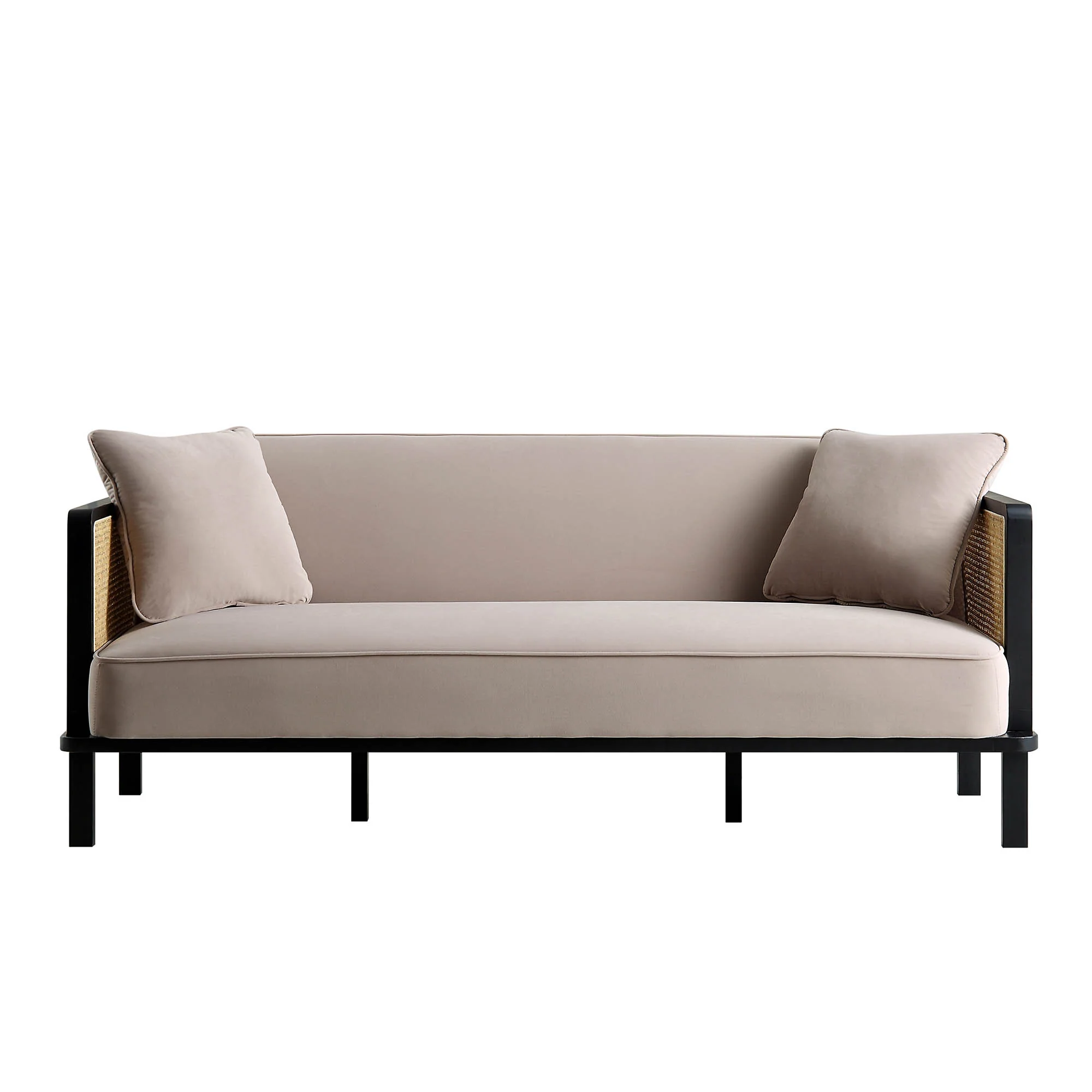 Pienza Cane Sofa Bed, Taupe Velvet with Black Solid Wood Frame - Image 5