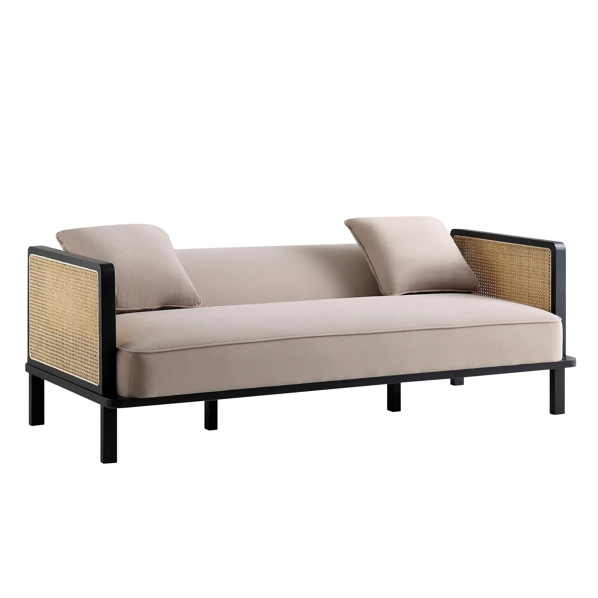 Pienza Cane Sofa Bed, Taupe Velvet with Black Solid Wood Frame - Image 8