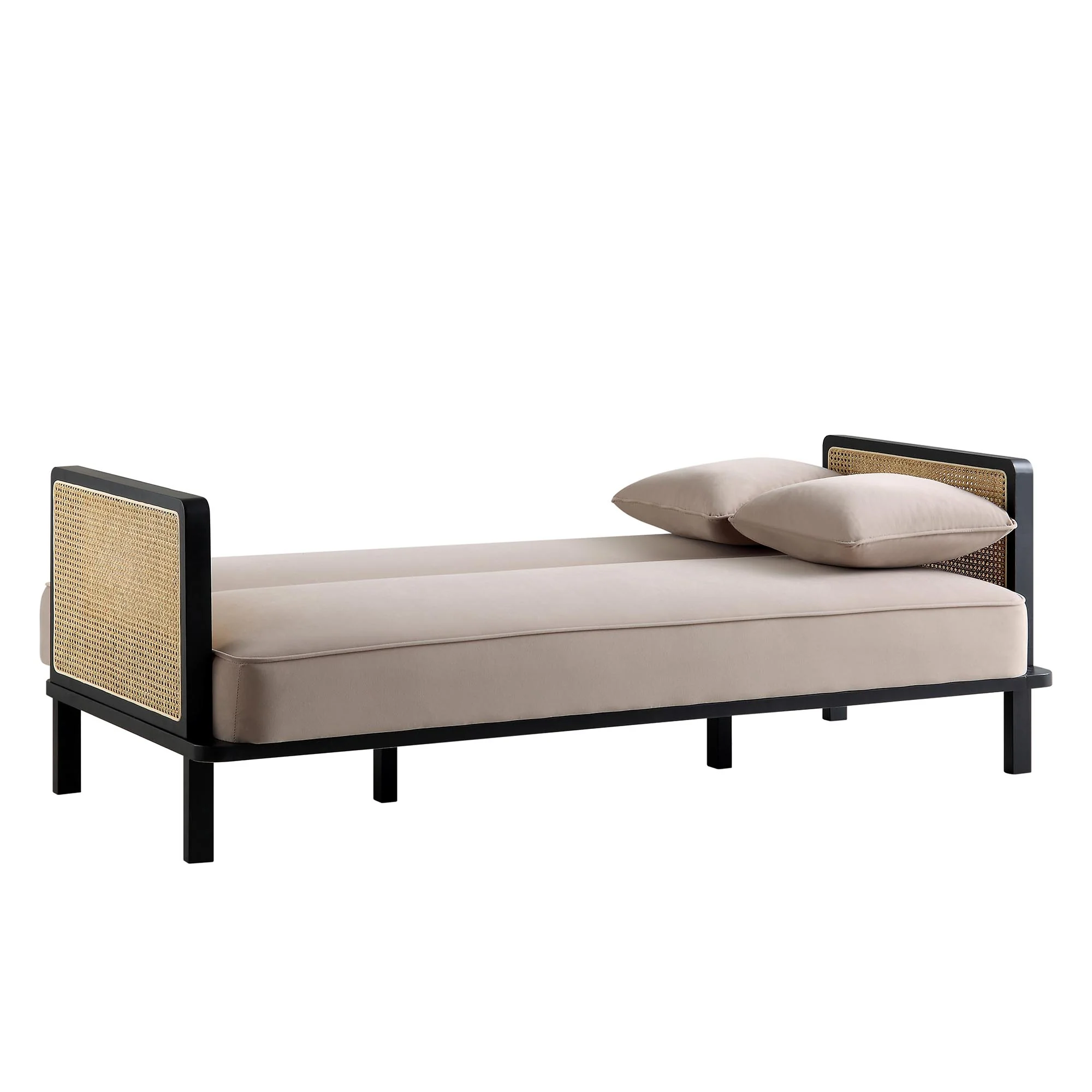 Pienza Cane Sofa Bed, Taupe Velvet with Black Solid Wood Frame - Image 9
