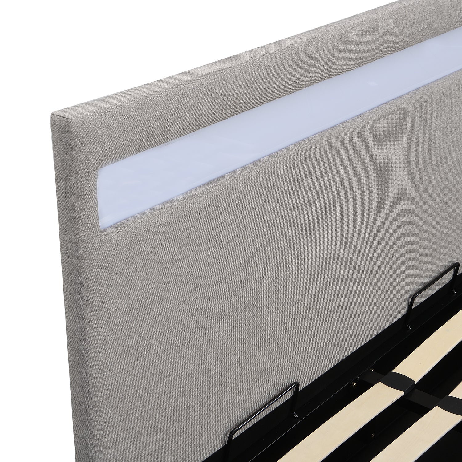 Pimlico End Opening Ottoman Storage Bed Frame with Multi-colour LED Headboard (Grey Fabric) - Image 7