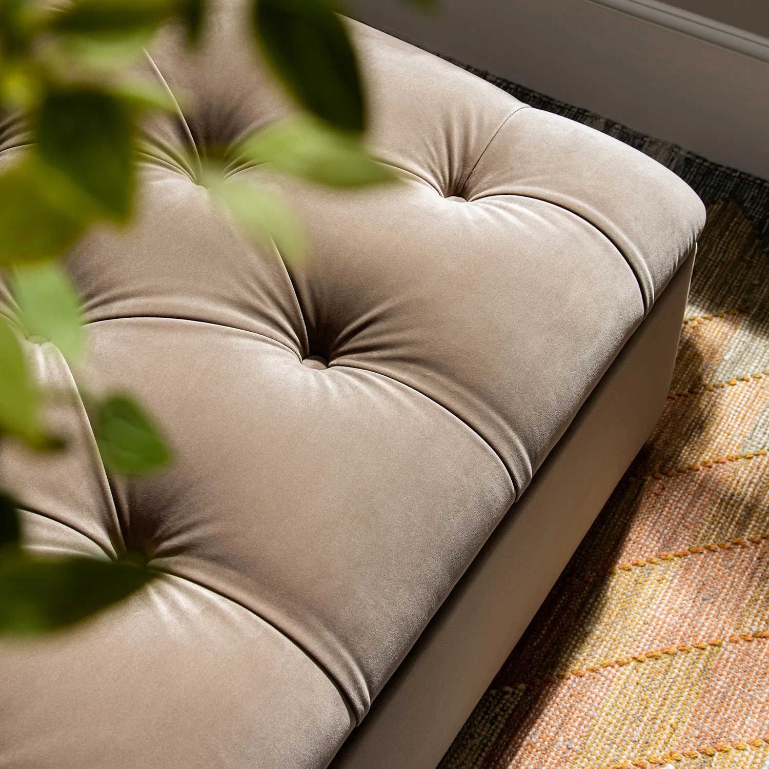 Portland Single Buttoned Fold-Out Bed in Ottoman, Mink Velvet - Image 10