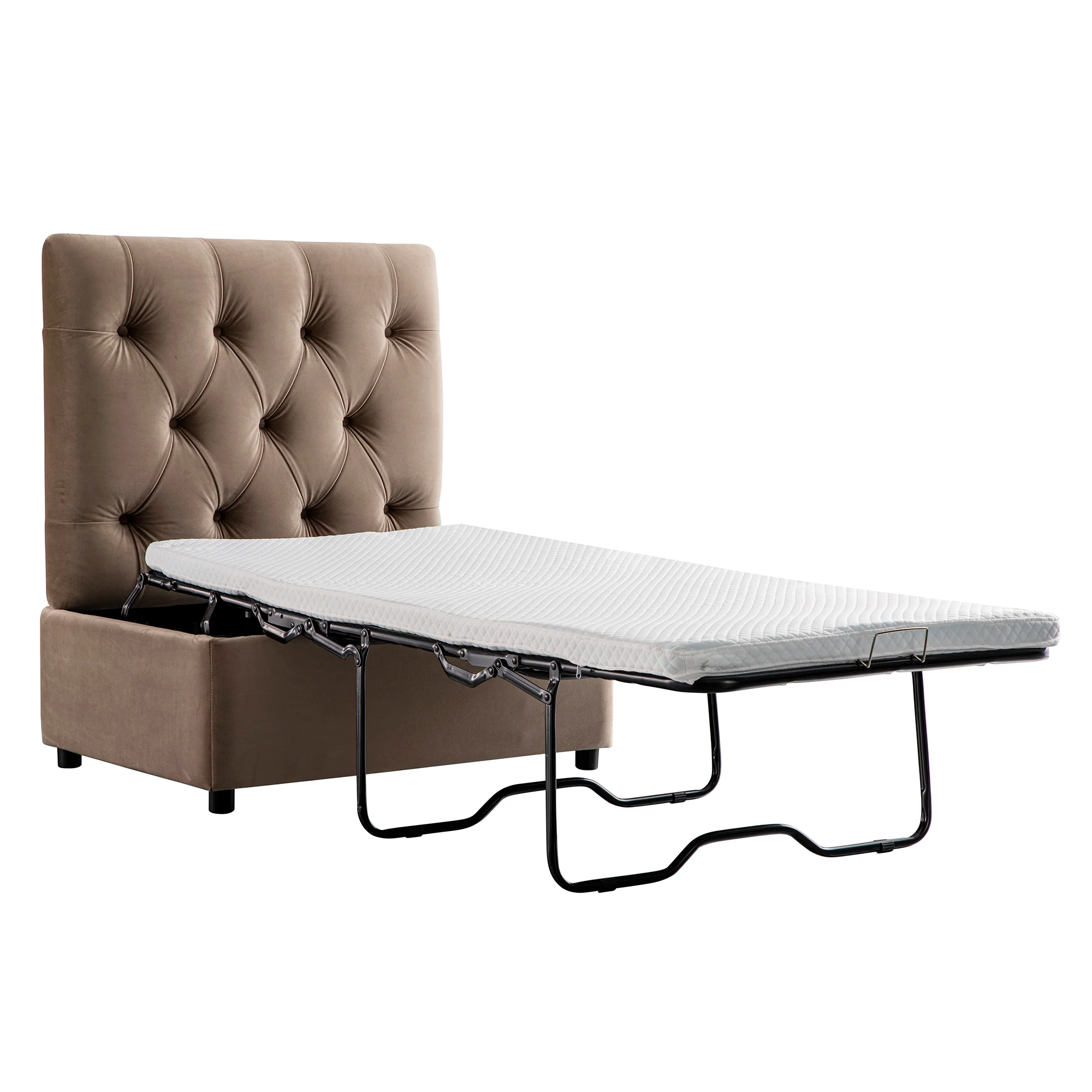 Portland Single Buttoned Fold-Out Bed in Ottoman, Mink Velvet - Image 12