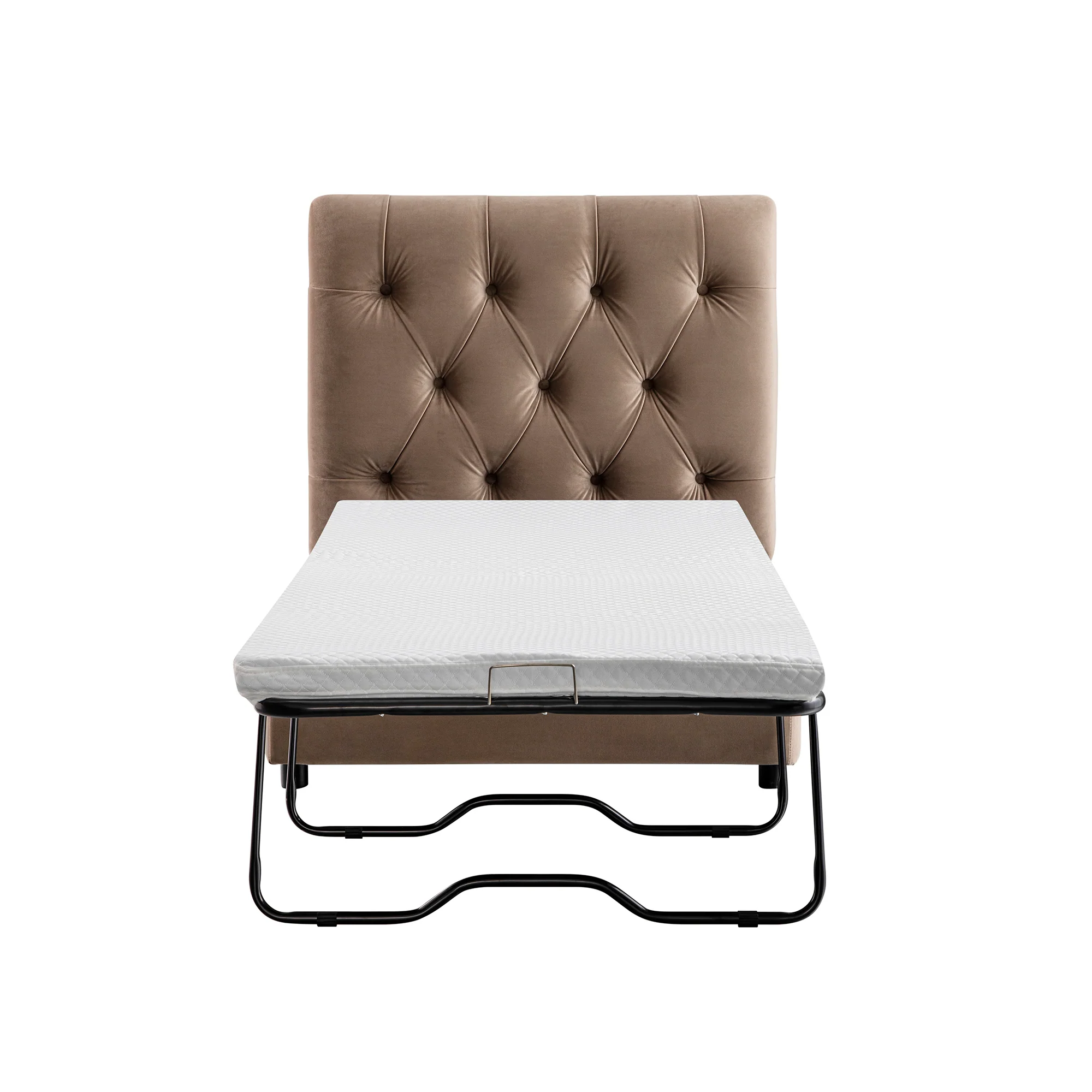 Portland Single Buttoned Fold-Out Bed in Ottoman, Mink Velvet - Image 15