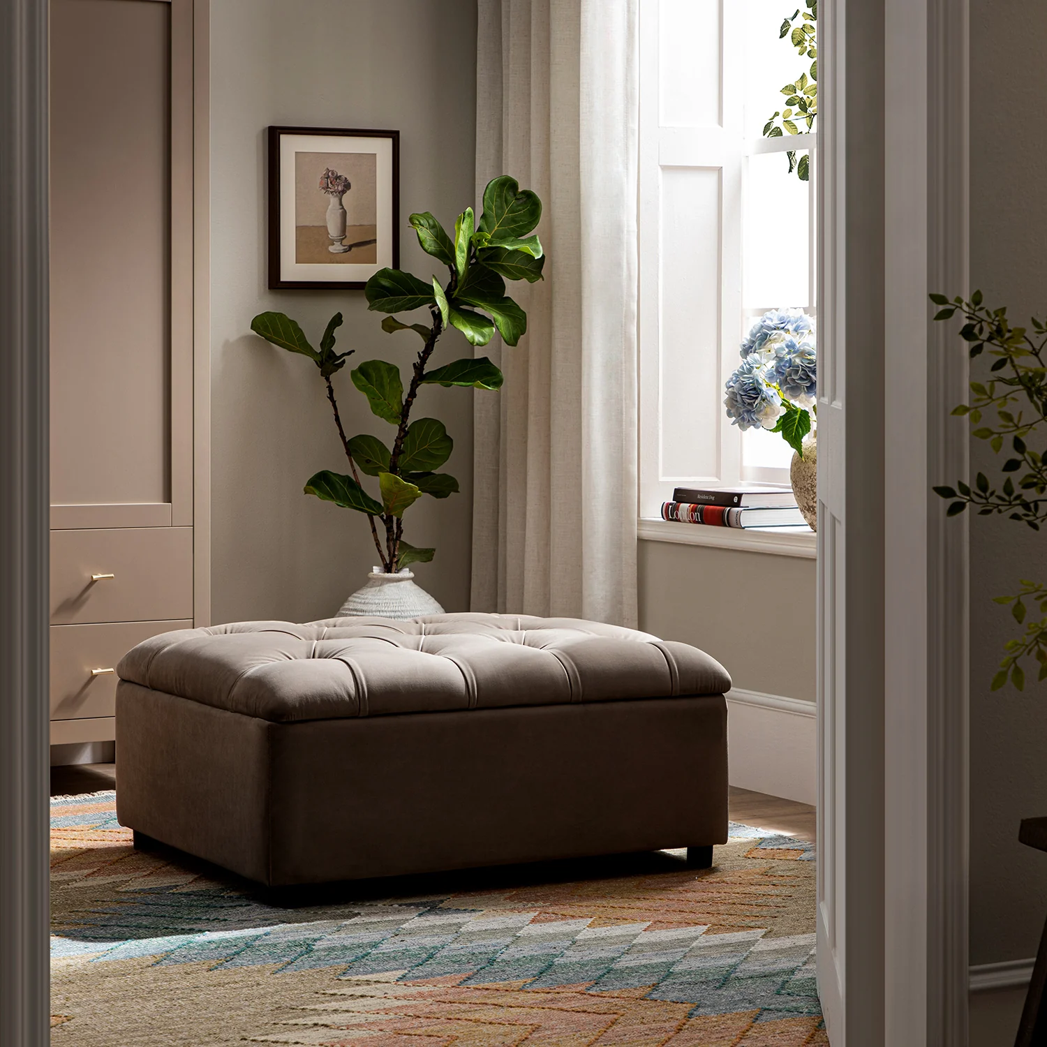 Portland Single Buttoned Fold-Out Bed in Ottoman, Mink Velvet - Image 4