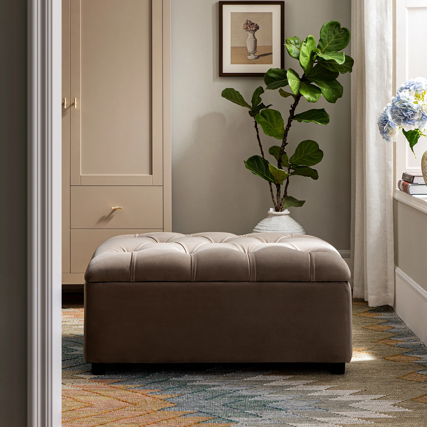 Portland Single Buttoned Fold-Out Bed in Ottoman, Mink Velvet - Image 6