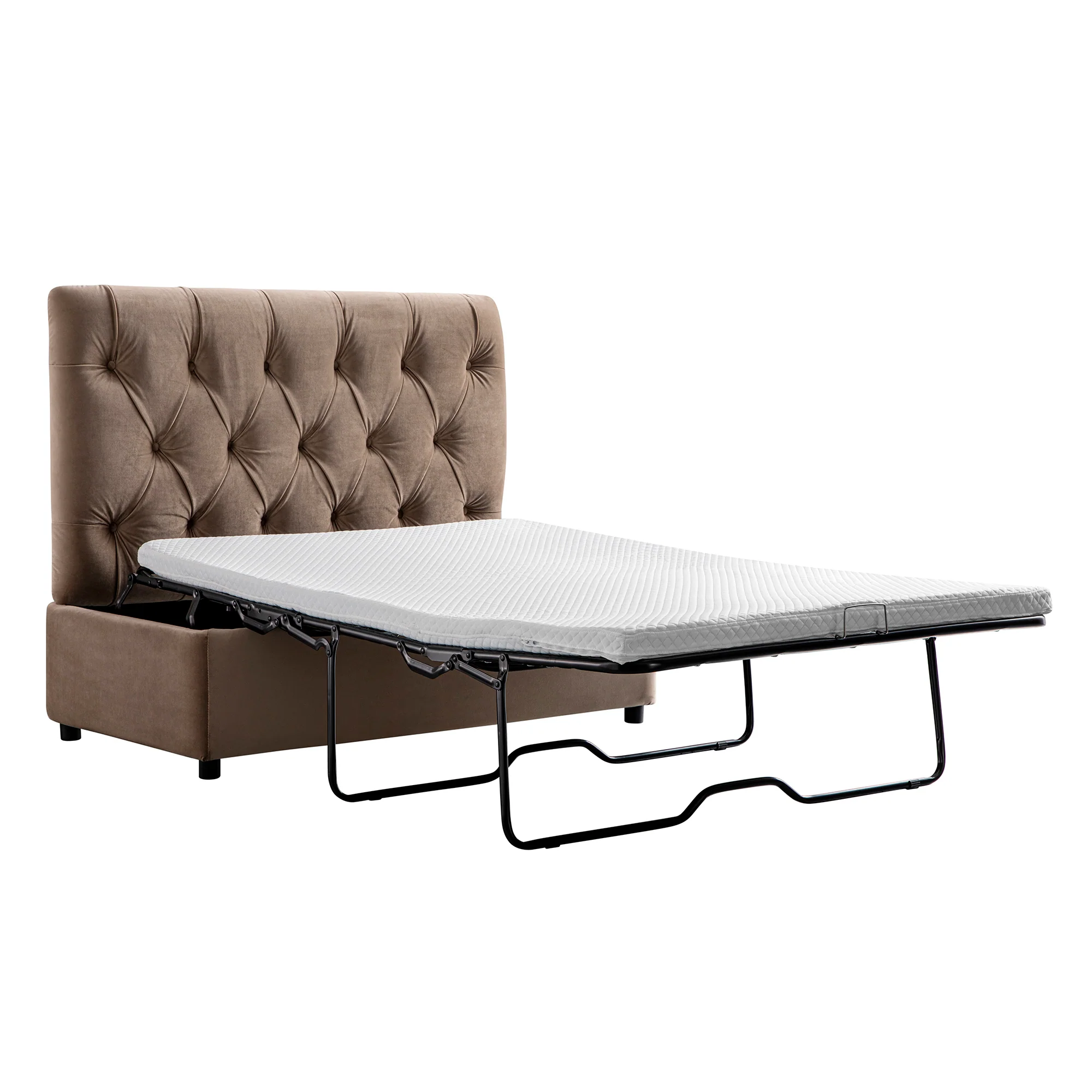 Portland Small Double Buttoned Fold-Out Bed in Ottoman, Mink Velvet - Image 13