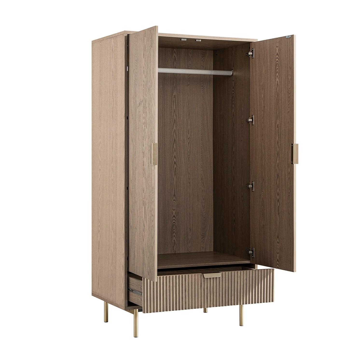 Richmond Ridged Double Wardrobe with Drawer, Light Ash - Image 11