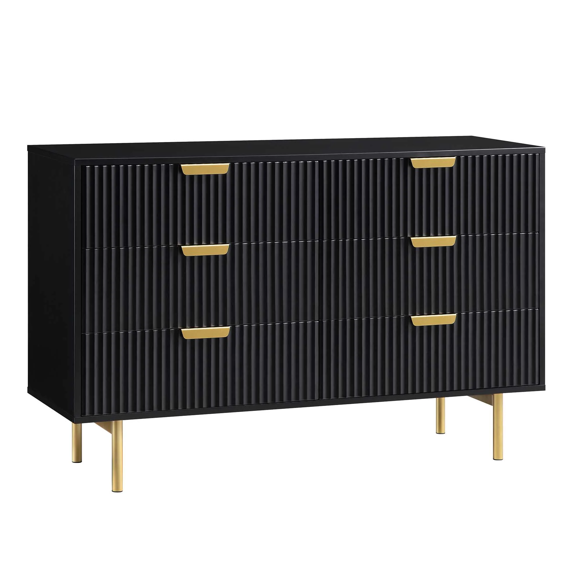 Richmond Ridged Wide Chest of 6 Drawers, Matte Black - Image 4