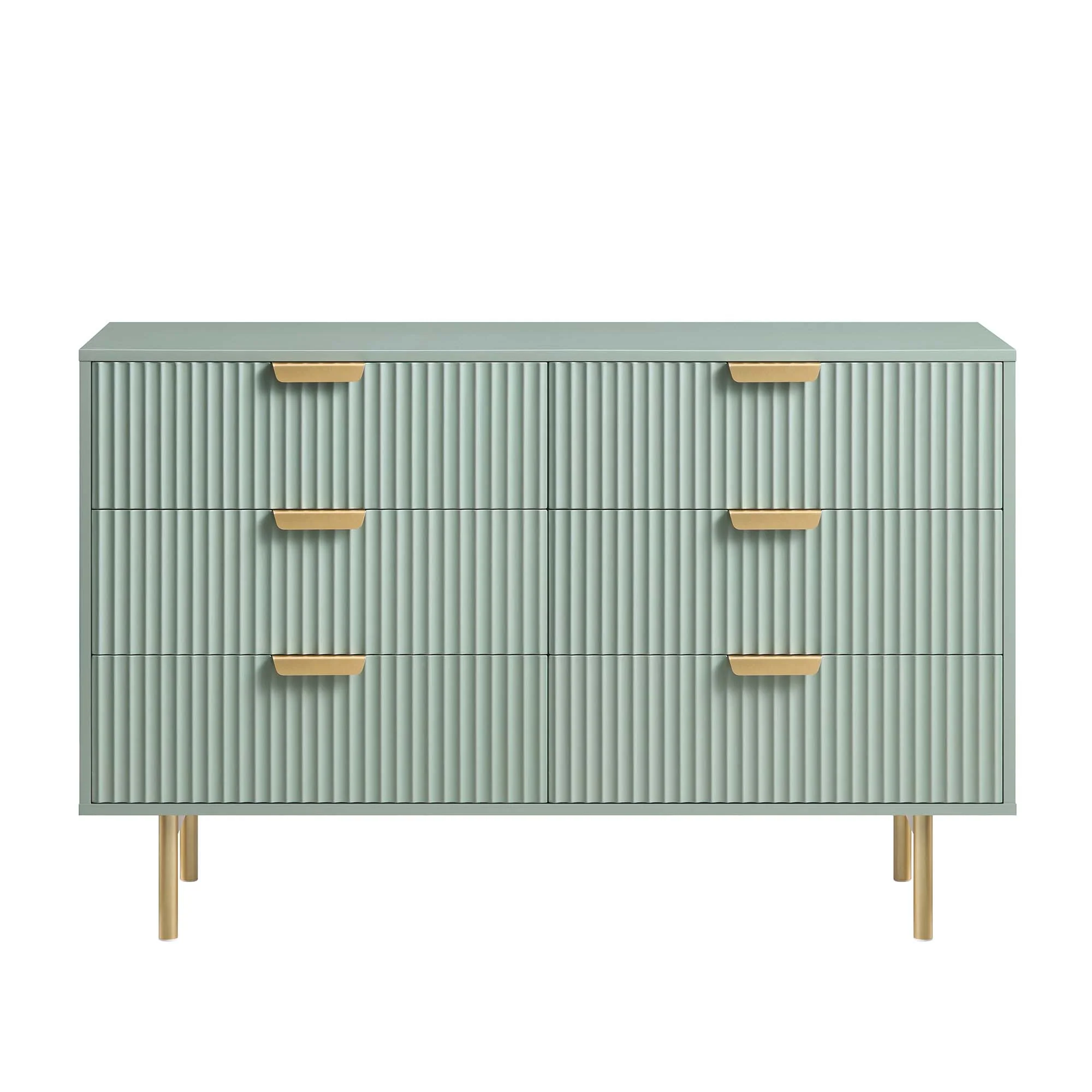 Richmond Ridged Wide Chest of 6 Drawers, Matte Sage Green - Image 3
