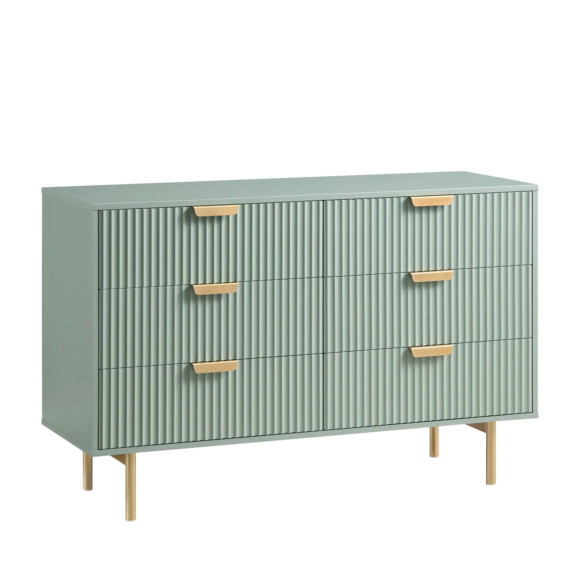 Richmond Ridged Wide Chest of 6 Drawers, Matte Sage Green - Image 4