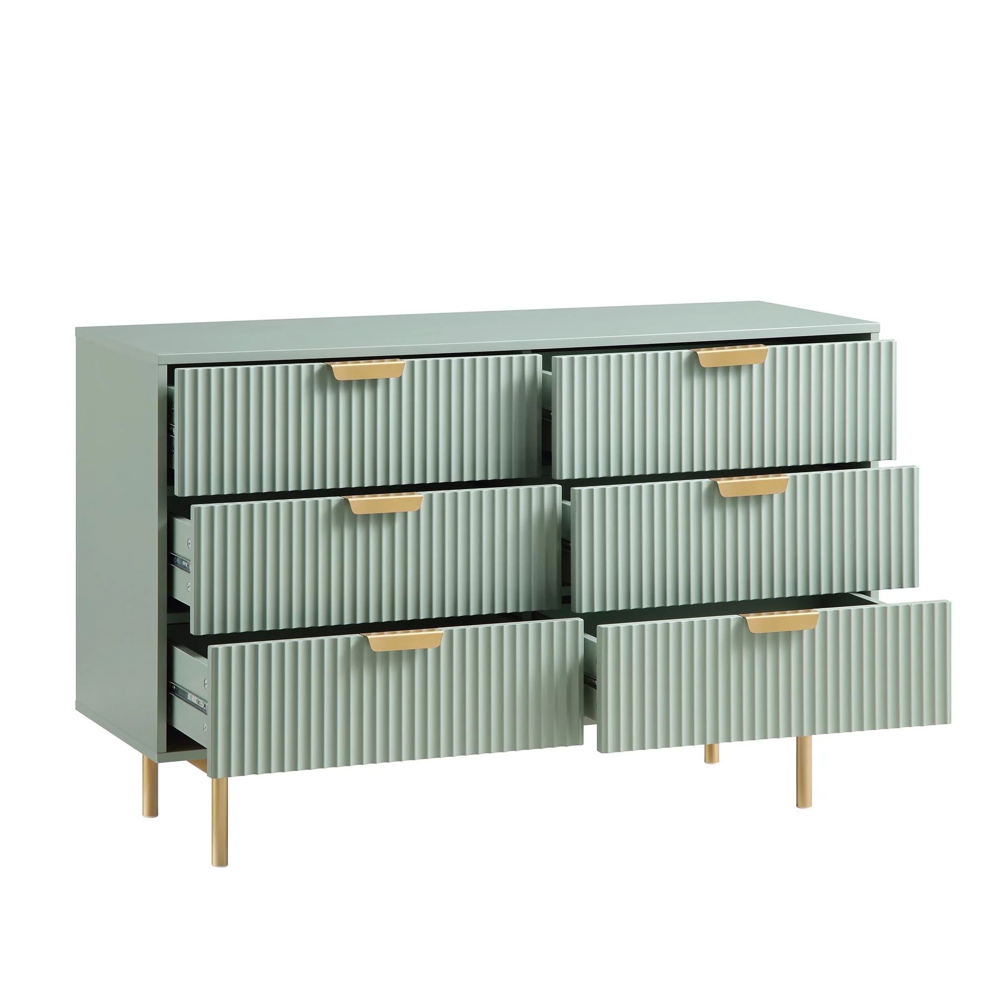 Richmond Ridged Wide Chest of 6 Drawers, Matte Sage Green - Image 6