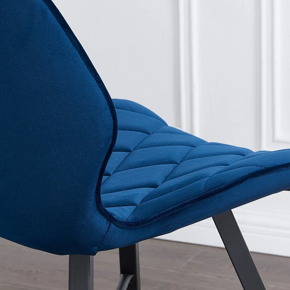 Set of 2 Ampney Velvet Diamond Stitch Dining Chairs with Metal Legs (Blue Velvet) - Image 4