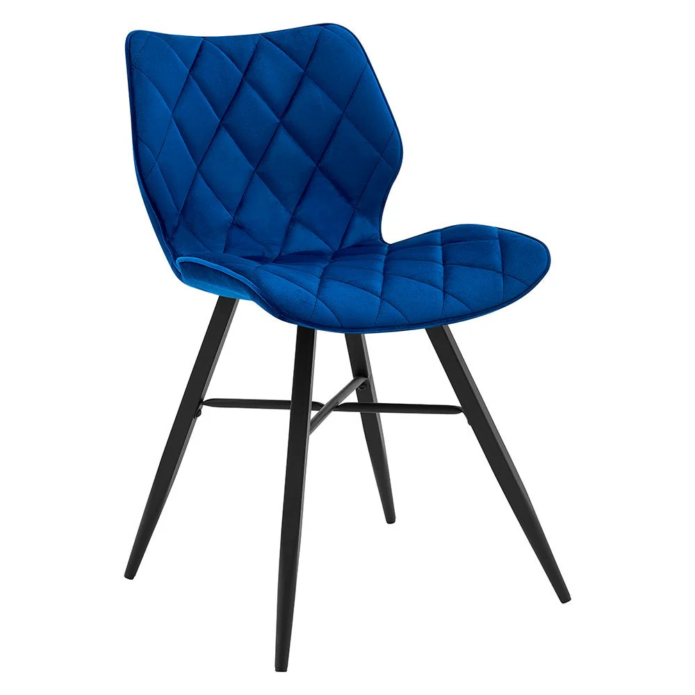 Set of 2 Ampney Velvet Diamond Stitch Dining Chairs with Metal Legs (Blue Velvet) - Image 5