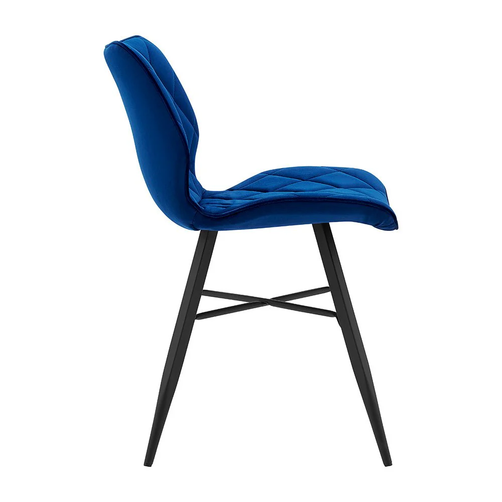 Set of 2 Ampney Velvet Diamond Stitch Dining Chairs with Metal Legs (Blue Velvet) - Image 8