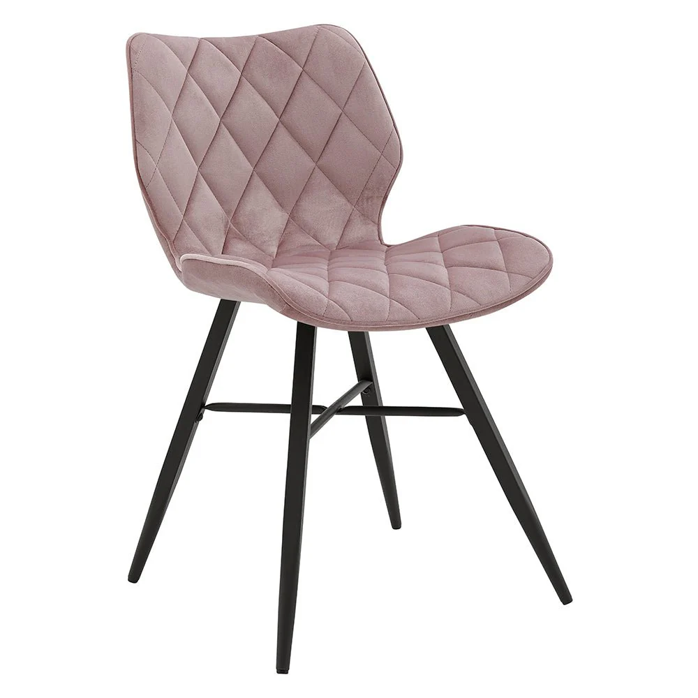 Set of 2 Ampney Velvet Diamond Stitch Dining Chairs with Metal Legs (Dusty Pink Velvet) - Image 4